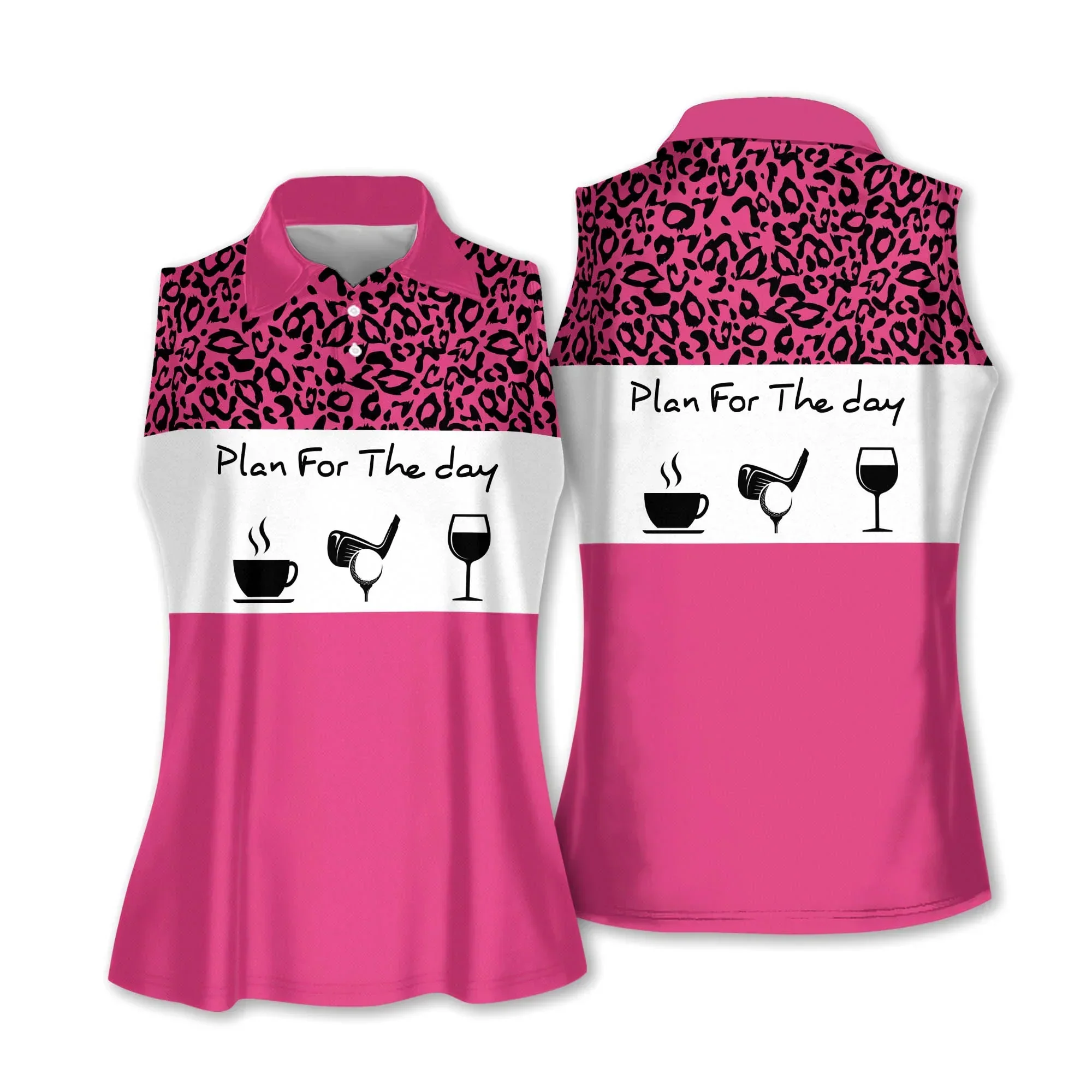 Golf And Wine Women Polo Shirt, Plan For The Day Leopard Pattern Multicolor Women Polo Shirt - Gift For Mother's Day, Golfers, Golf Lover - Image 2