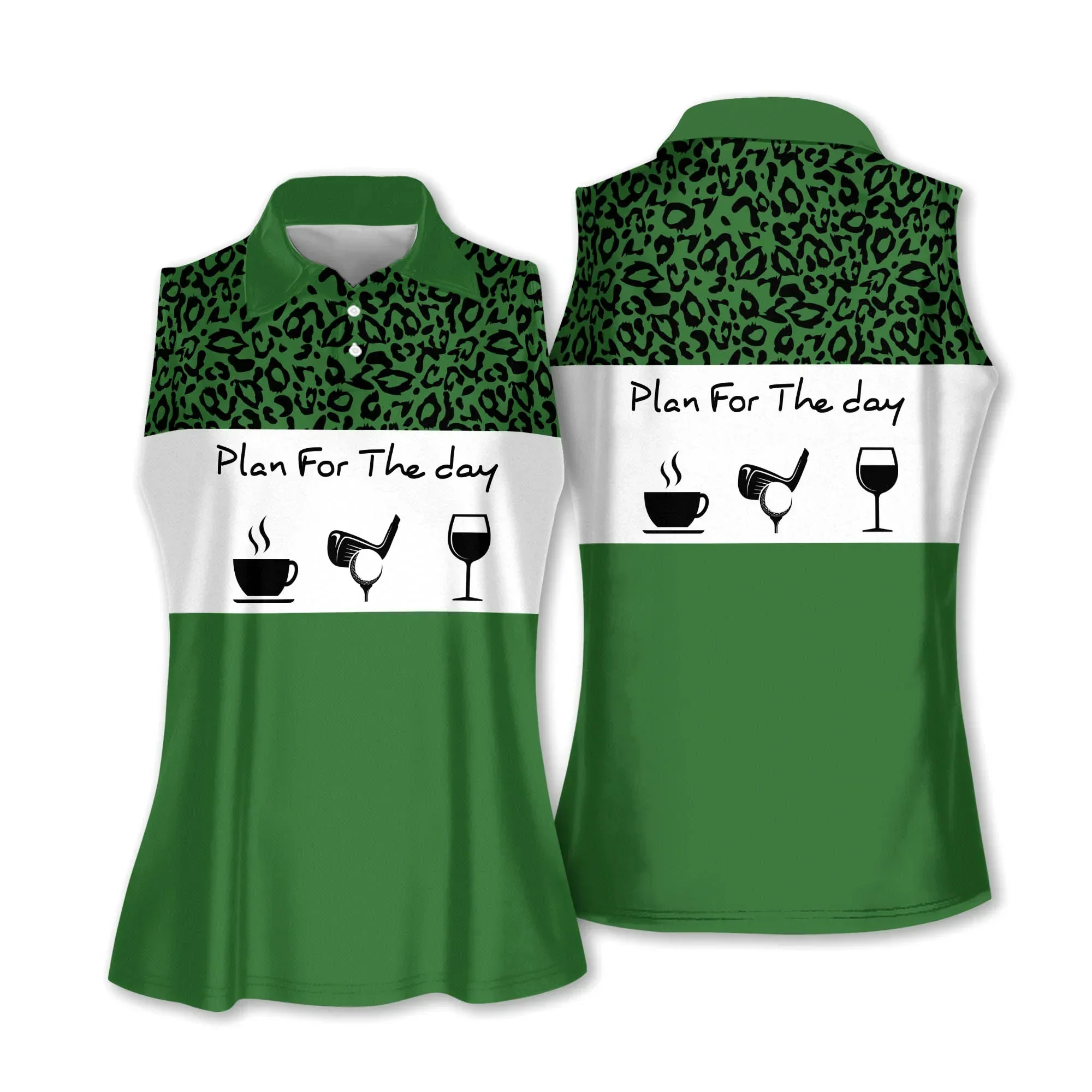 Golf And Wine Women Polo Shirt, Plan For The Day Leopard Pattern Multicolor Women Polo Shirt - Gift For Mother's Day, Golfers, Golf Lover - Image 3