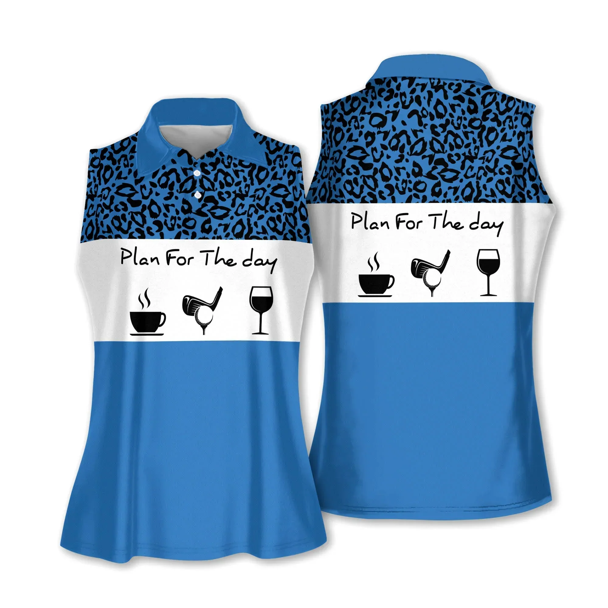 Golf And Wine Women Polo Shirt, Plan For The Day Leopard Pattern Multicolor Women Polo Shirt - Gift For Mother's Day, Golfers, Golf Lover - Image 4