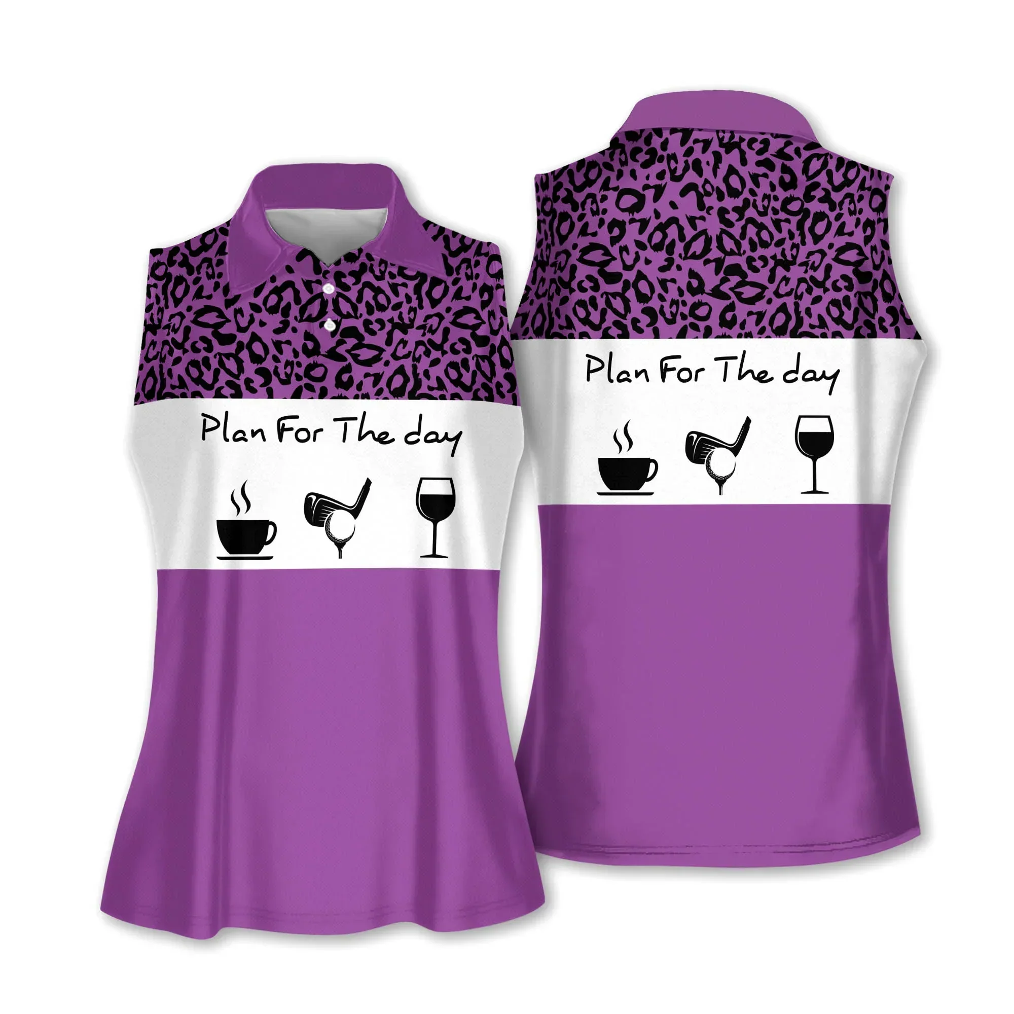 Golf And Wine Women Polo Shirt, Plan For The Day Leopard Pattern Multicolor Women Polo Shirt - Gift For Mother's Day, Golfers, Golf Lover - Image 5
