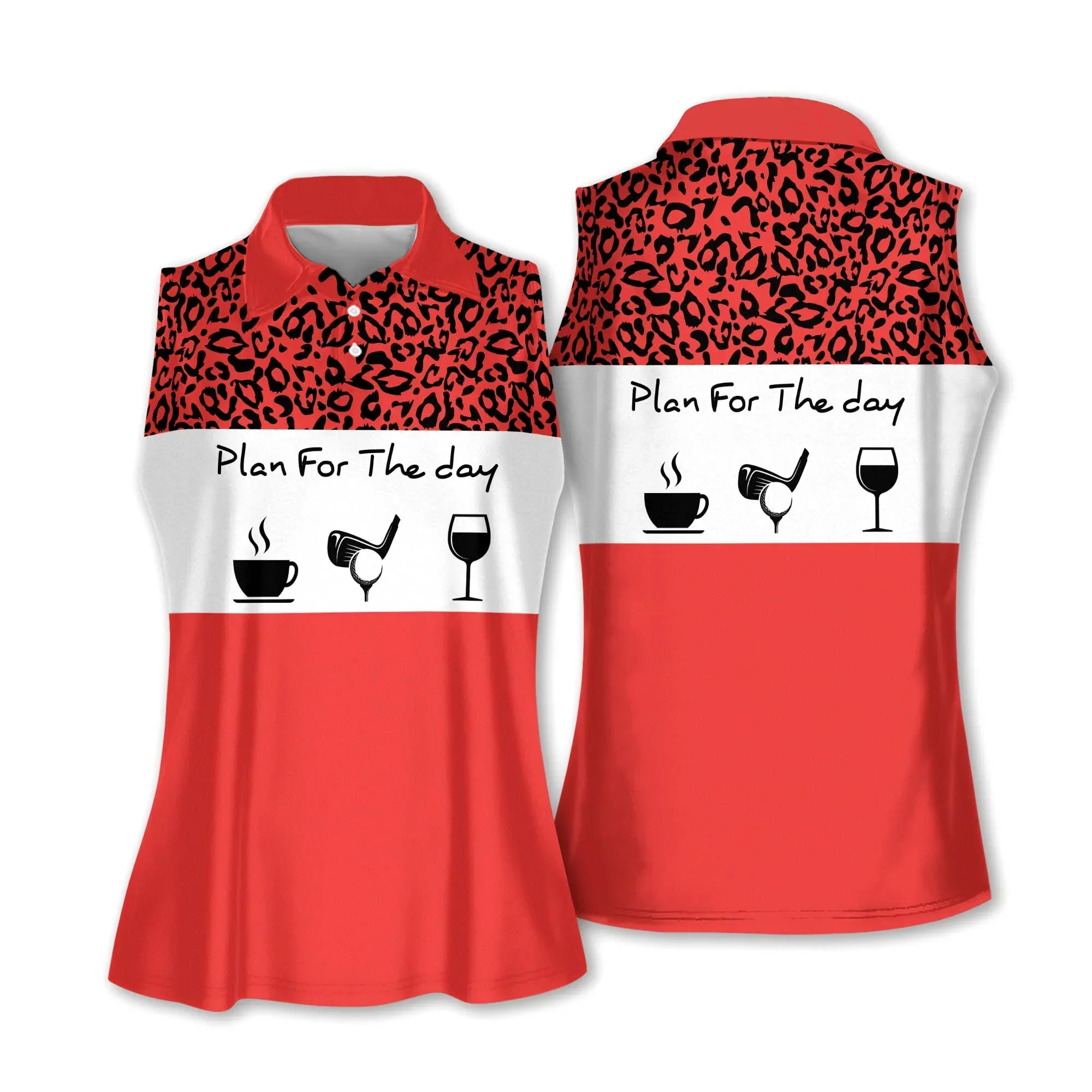 Golf And Wine Women Polo Shirt, Plan For The Day Leopard Pattern Multicolor Women Polo Shirt - Gift For Mother's Day, Golfers, Golf Lover - Image 6