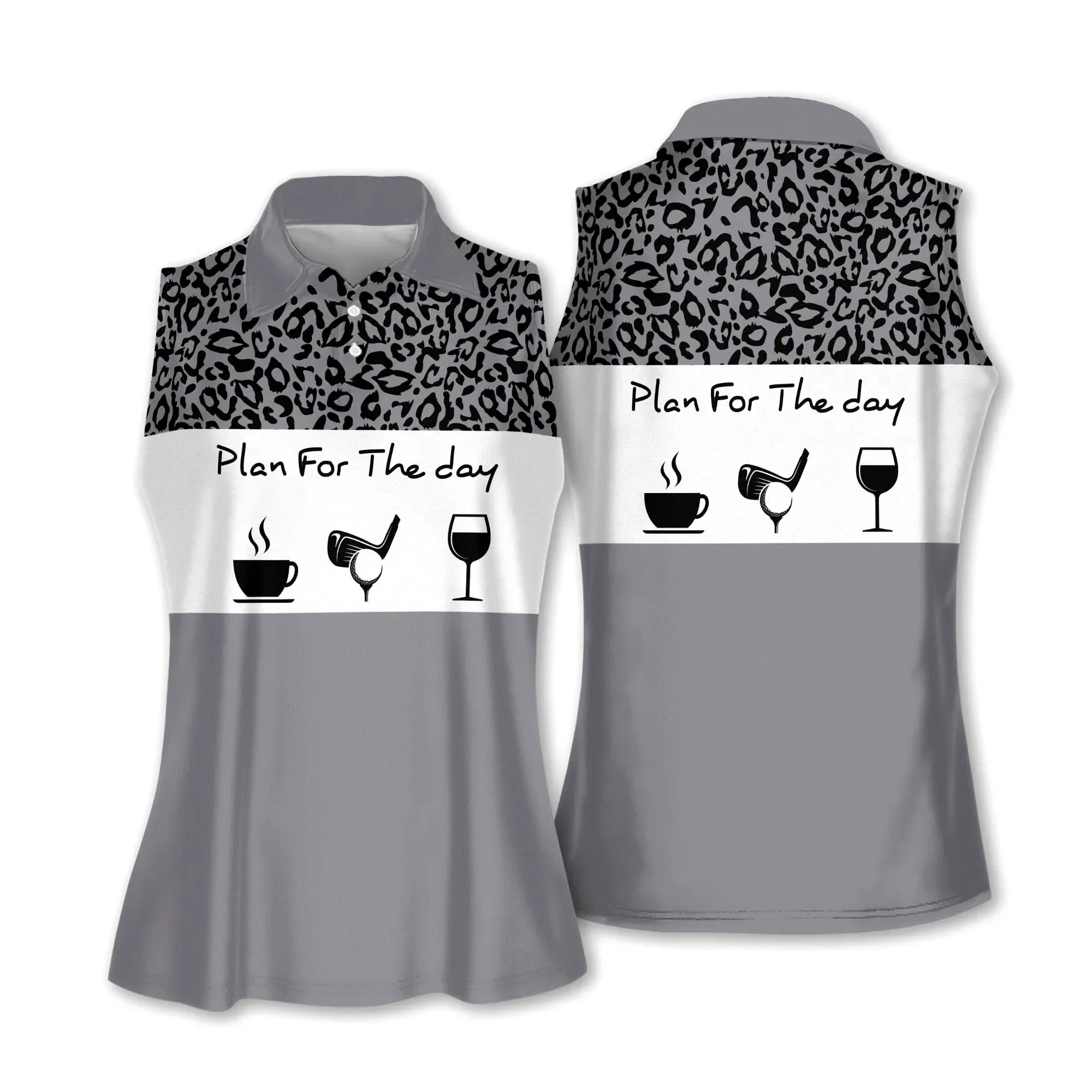 Golf And Wine Women Polo Shirt, Plan For The Day Leopard Pattern Multicolor Women Polo Shirt - Gift For Mother's Day, Golfers, Golf Lover - Image 9