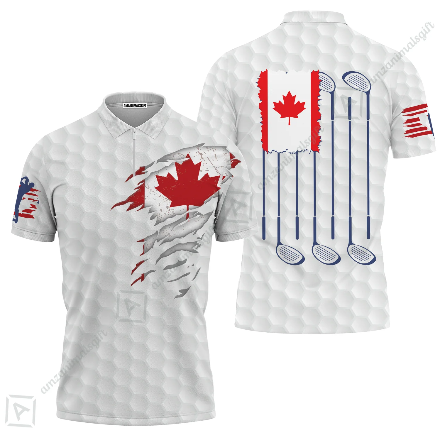 Golf Canada Flag T-Shirt, Red Maple Leaf Golfing Shirt, Canadian Golf T-Shirt - Image 4