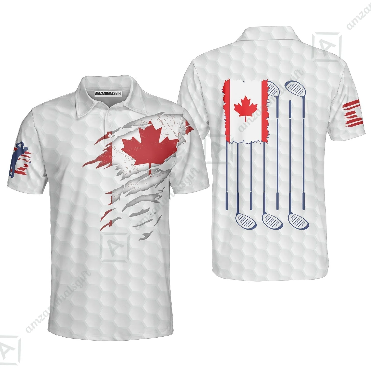 Golf Canada Flag T-Shirt, Red Maple Leaf Golfing Shirt, Canadian Golf T-Shirt - Image 6
