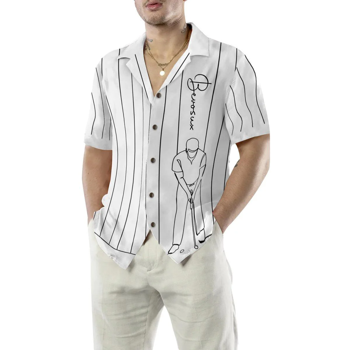 Golf Custom Aloha Hawaiian Shirt, White Version One Line Drawing Golfer Aloha Shirt, Golf Shirt For Summer - Perfect Gift For Men, Women, Golf Lover - Image 4