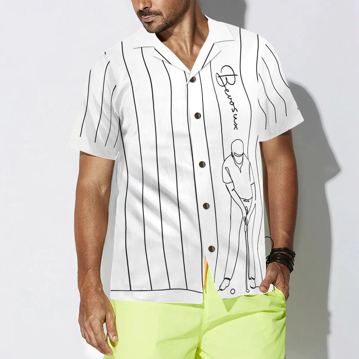 Golf Custom Aloha Hawaiian Shirt, White Version One Line Drawing Golfer Aloha Shirt, Golf Shirt For Summer - Perfect Gift For Men, Women, Golf Lover - Image 5