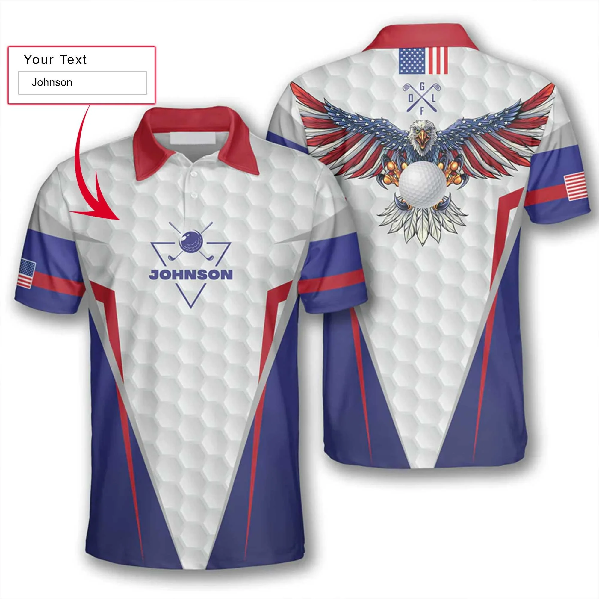 Golf Custom Men Polo Shirt, Personalized Patriotic American Flag Eagle Sports Style Independence Day Polo Shirts For Men, 4th Of July Gift For Golfers
