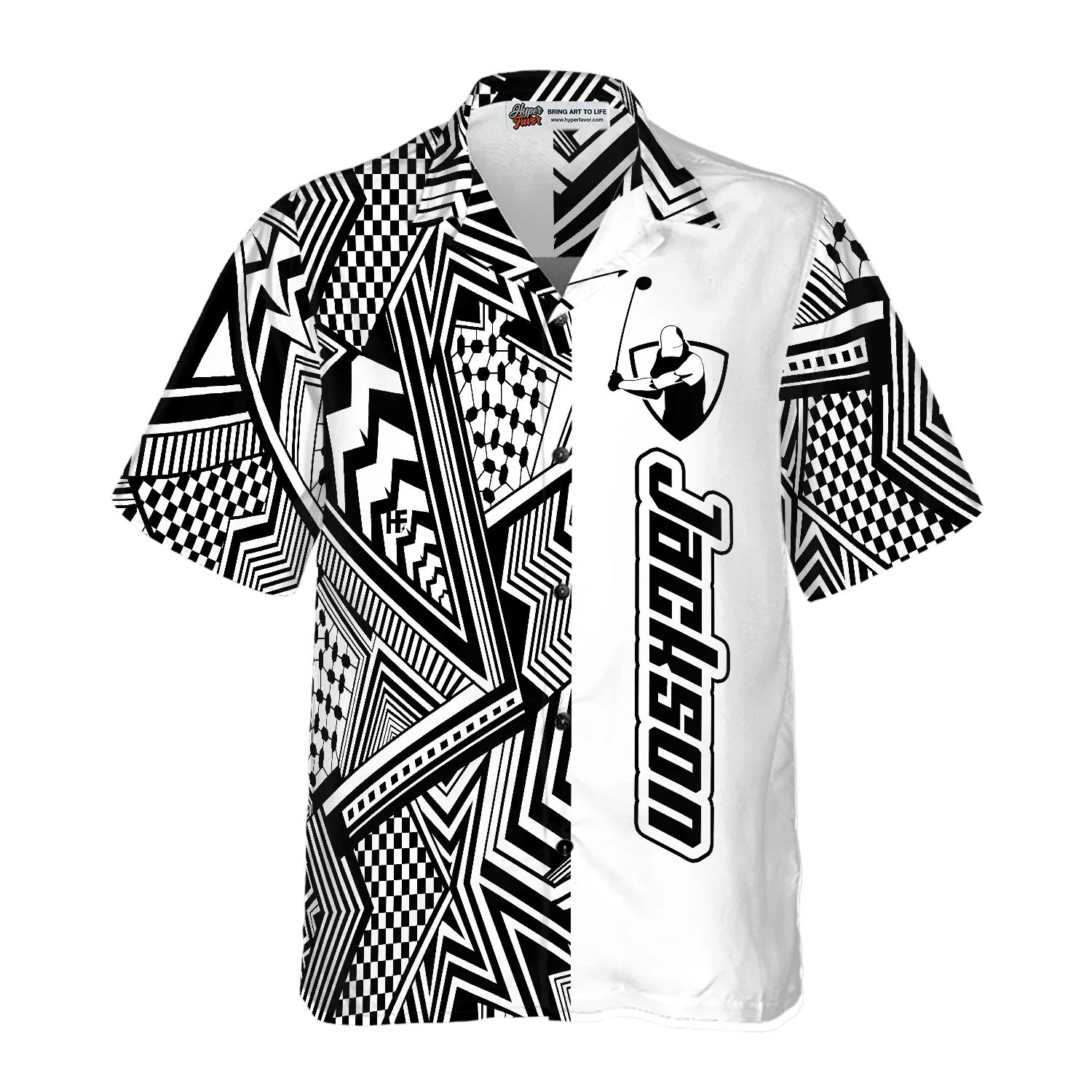 Golf Custom Name Hawaiian Shirt, Black and White Modern Pattern Golfaholic, Personalized Colorful Summer Aloha Hawaiian Shirt For Men Women - Image 3
