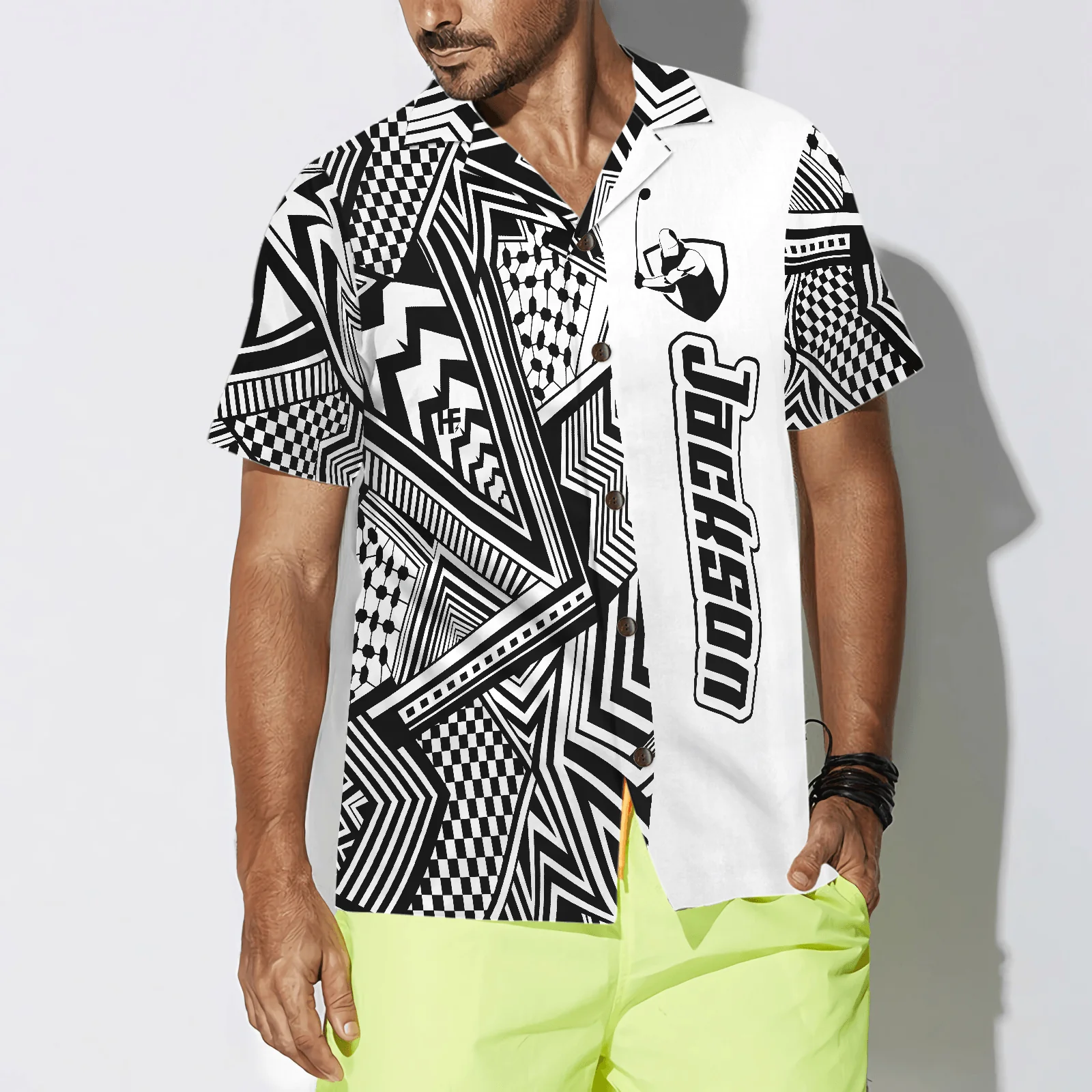 Golf Custom Name Hawaiian Shirt, Black and White Modern Pattern Golfaholic, Personalized Colorful Summer Aloha Hawaiian Shirt For Men Women - Image 4