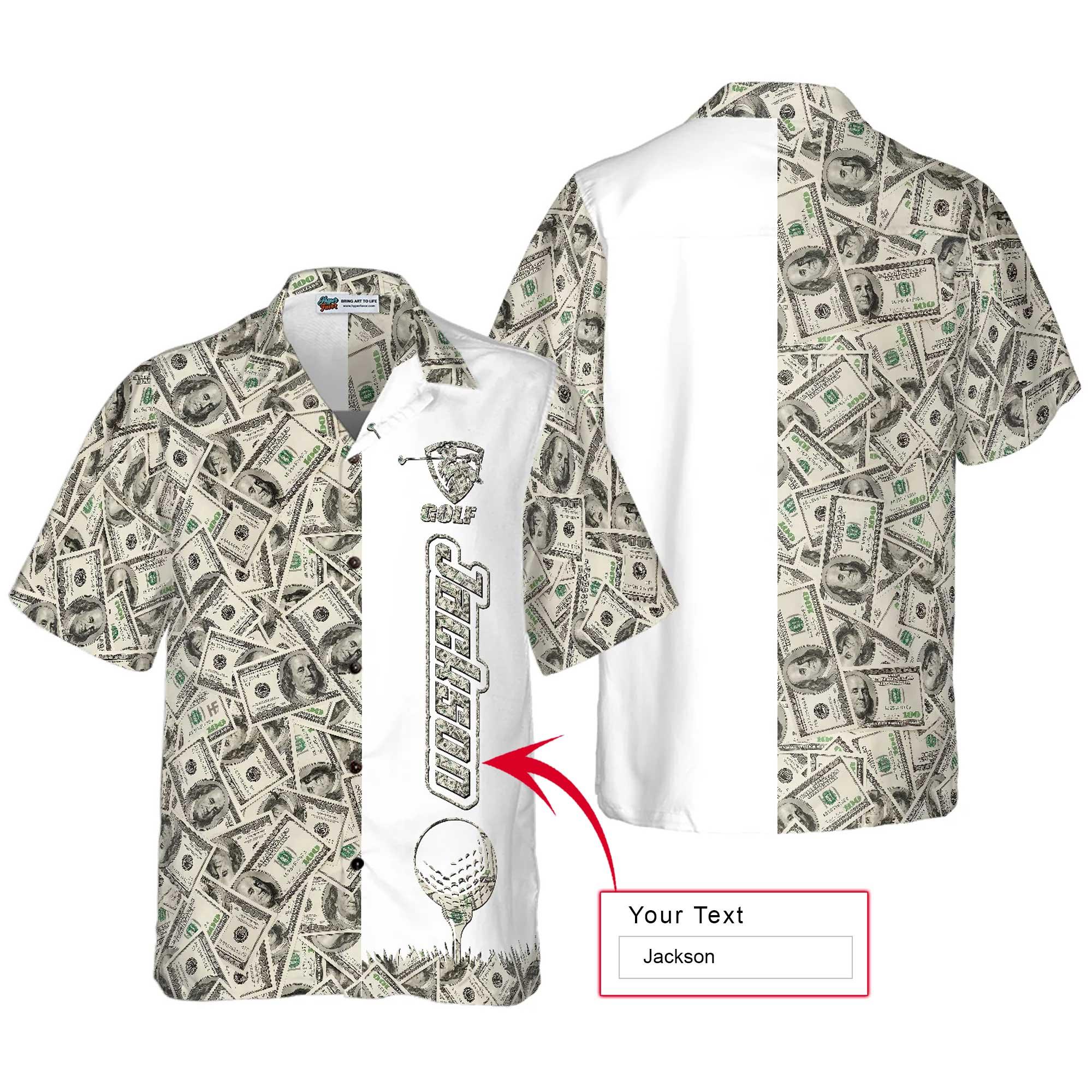 Golf Hawaiian Shirt Custom Name, Dollar Pattern Colorful Summer PersonalizedAloha Hawaiian Shirt For Men Women, Gift For Friend, Family, Husband, Wife
