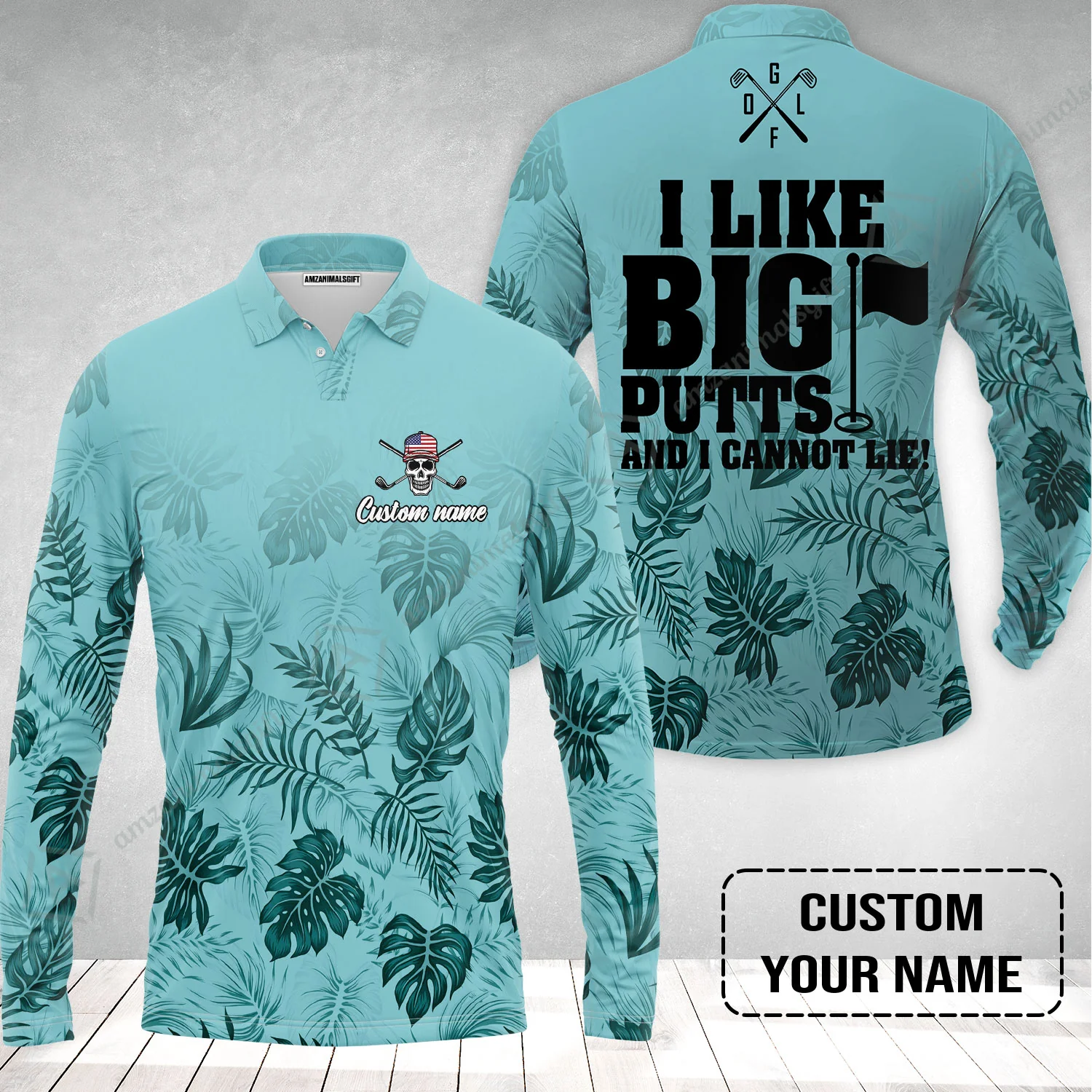 Golf Custom Name Long Polo Shirt - I Like Big Putts And I Cannot Lie Personalized Long Polo Shirt - Image 2