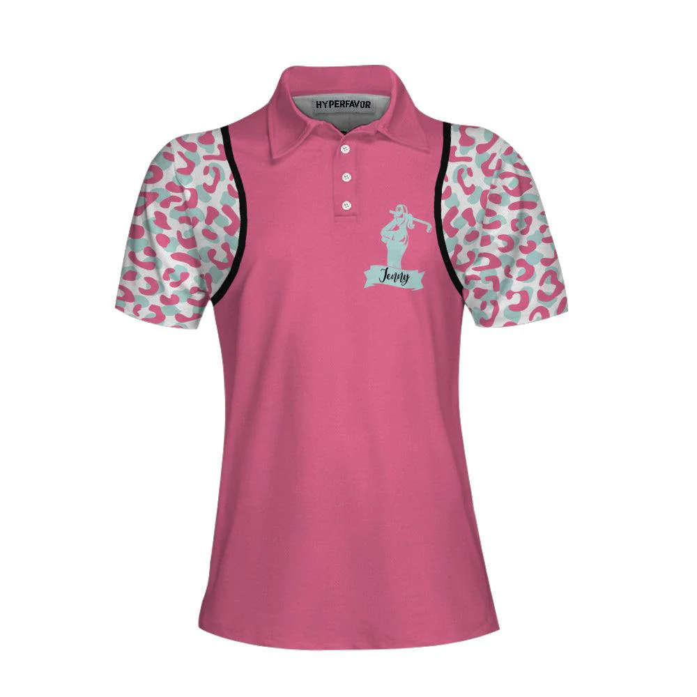 Golf Custom Name Women Polo Shirt, A Bad Day Of Golf Always Beats A Good Day Of Work Pink Leopard Personalized Women Polo Shirts, Gift For Ladies - Image 3