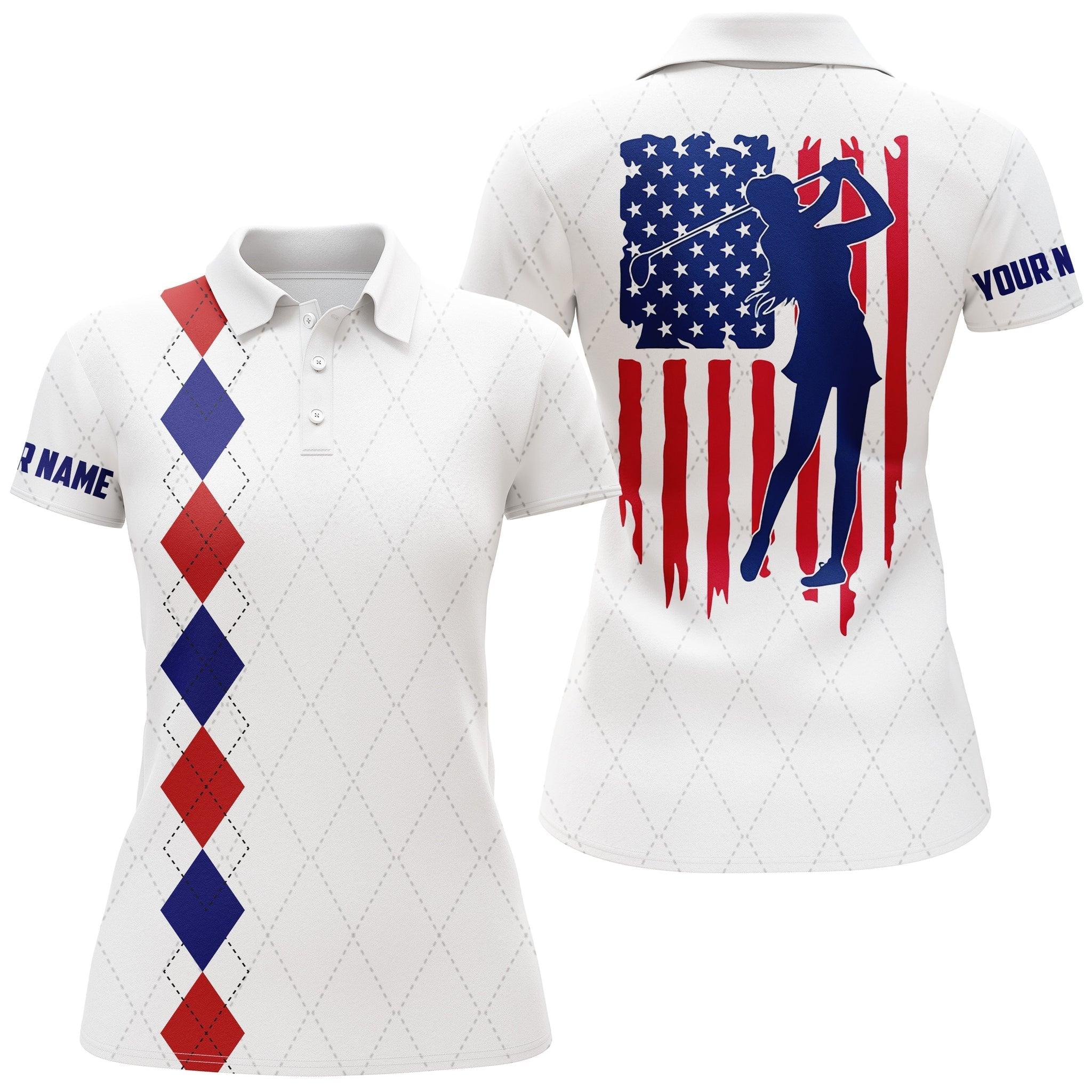 Golf Custom Name Women Polo Shirt, American Flag Patriotic Personalized Women Polo Shirts, Best Golfing Gift For Ladies, Golfers, Golf Lovers - Image 2