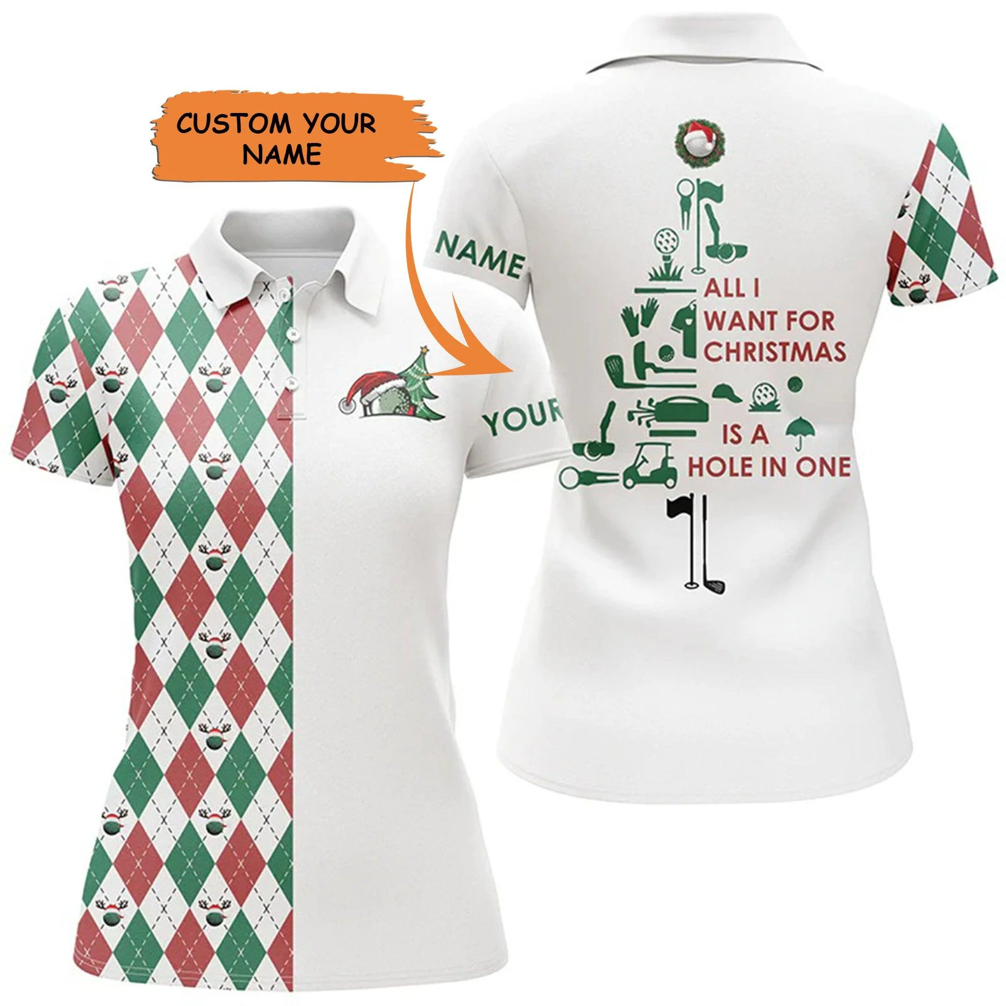 Golf Custom Name Women Polo Shirt, Christmas Tree All I want for Christmas Personalized Women Polo Shirt - Gift For Ladies, Golf Lovers, Golfers