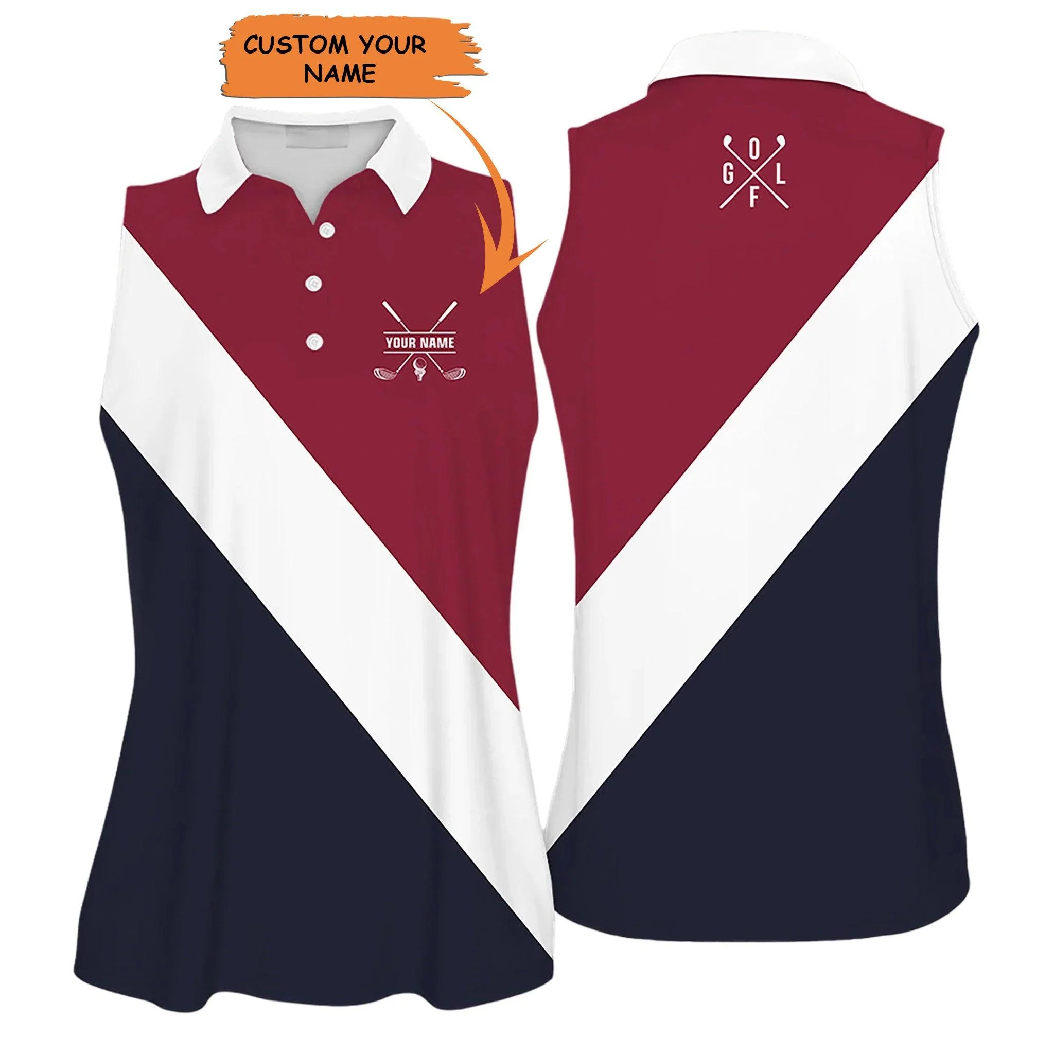 Golf Custom Name Women Polo Shirt, Color Maroon White And Navy Women Polo Shirt - Personalized Gift For Golfers, Female, Golf Lover, Mother's Day