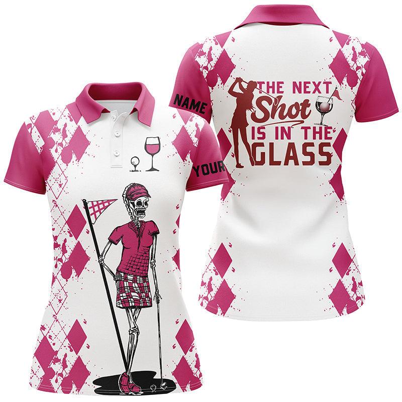 Golf Custom Name Women Polo Shirt, Golf Wine Skull Personalized Women Polo Shirts, Golf Gift For Wine, Ladies, Golfers, The Next Shot Is In The Glass - Image 2