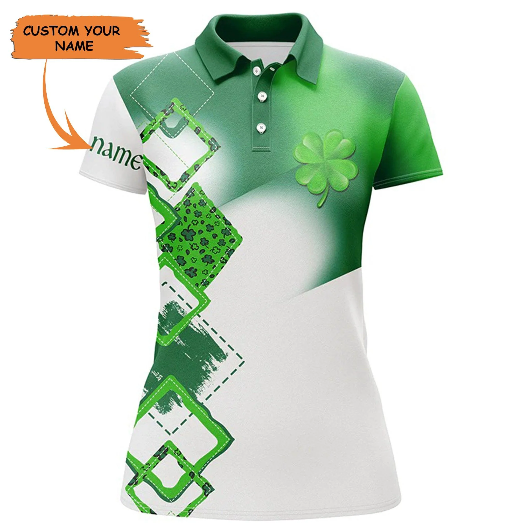 Golf Custom Name Women Polo Shirt, Green Clover St Patrick Day Personalized Women Polo Shirt - Perfect Gift For Ladies, Golf Lovers, Golfers