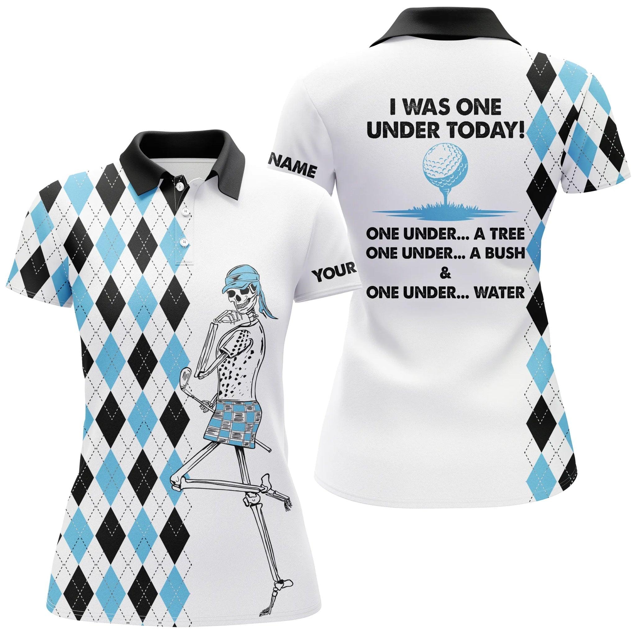 Golf Custom Name Women Polo Shirt, I Was One Under Today A Tree, Bush And Water Skull Personalized Women Polo Shirts, Golfing Gift For Ladies, Golfers - Image 3