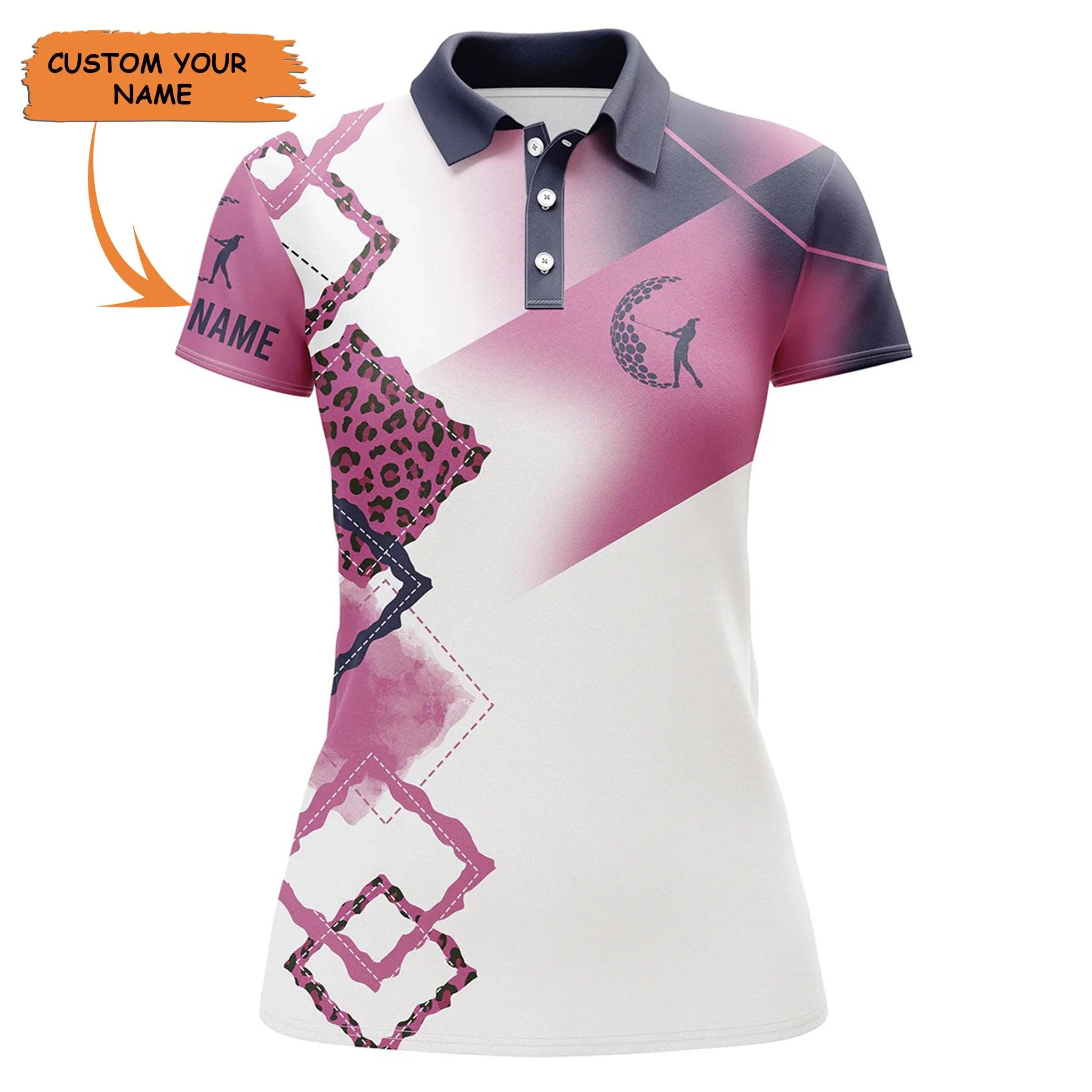 Golf Custom Name Women Polo Shirt, Leopard Pattern Multi-color Personalized Women Polo Shirt- Perfect Gift For Ladies, Golf Lovers, Golfers