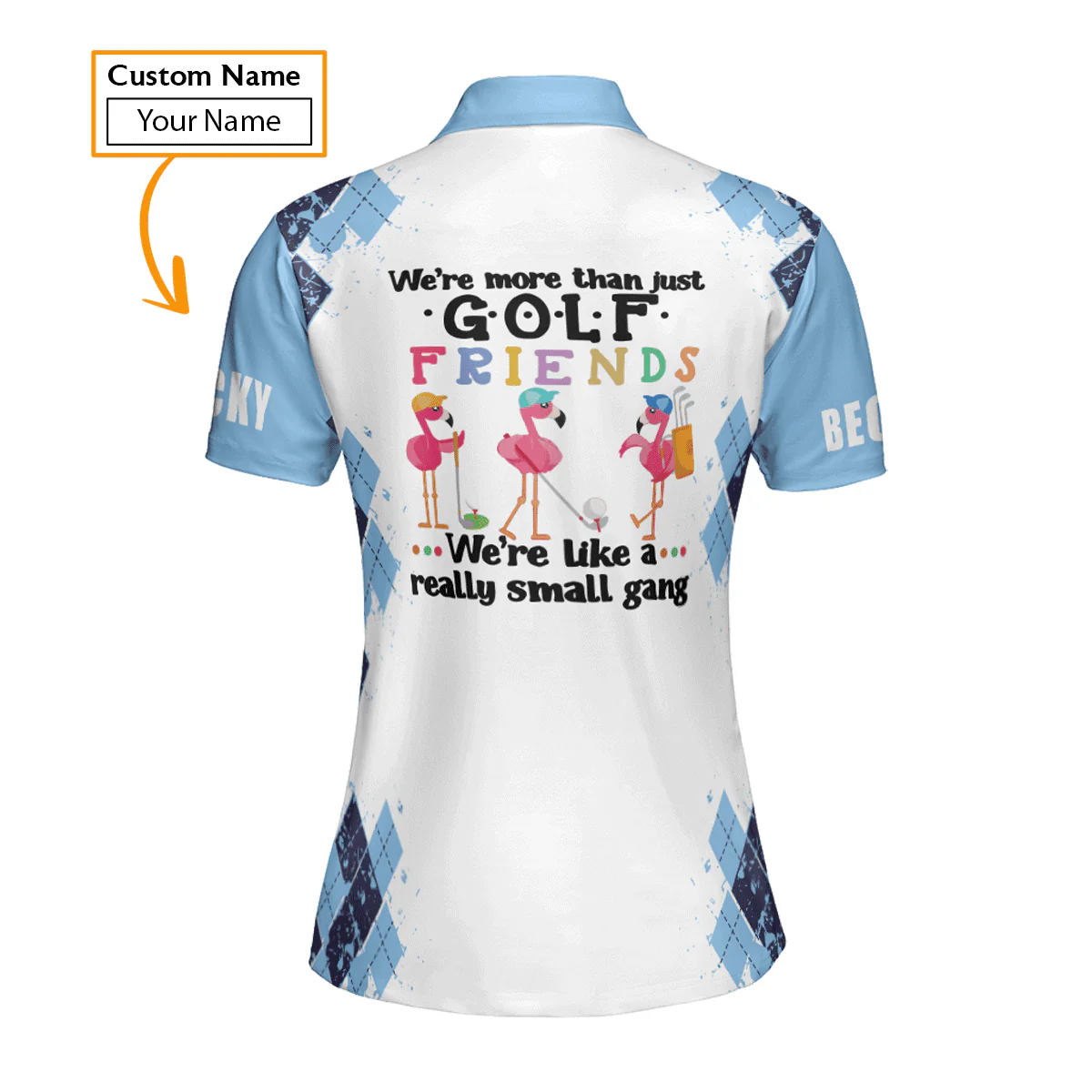 Golf Custom Name Women Polo Shirt, Light Blue Flamingo Play Golf Golf Friend Personalized Women Polo Shirt - Gift For Ladies, Golf Lovers, Golfers - Image 4