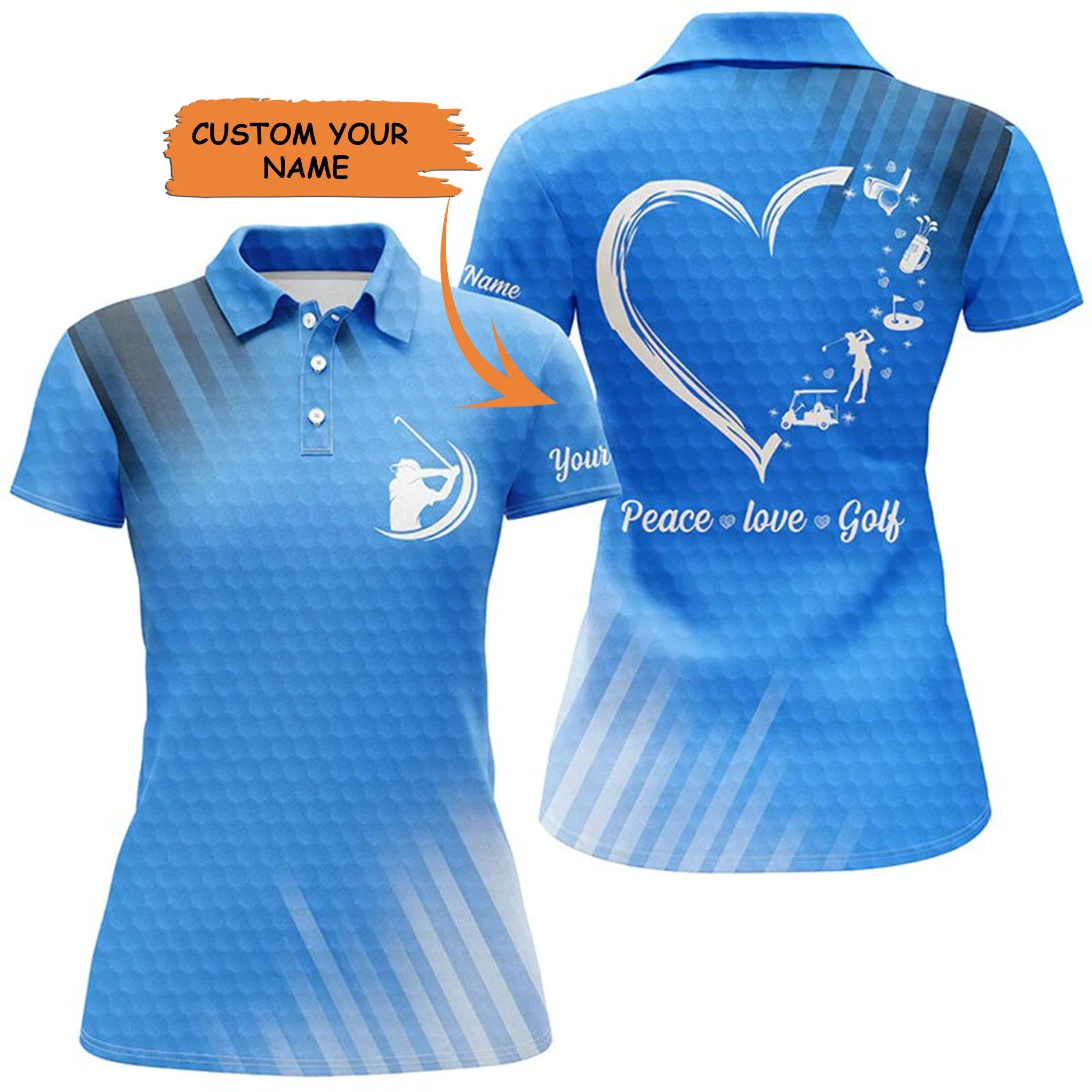 Golf Custom Name Women Polo Shirt, Peace Love Golf Heart Multi-color Personalized Women Polo Shirt - Perfect Gift For Ladies, Golf Lovers, Golfers - Image 2
