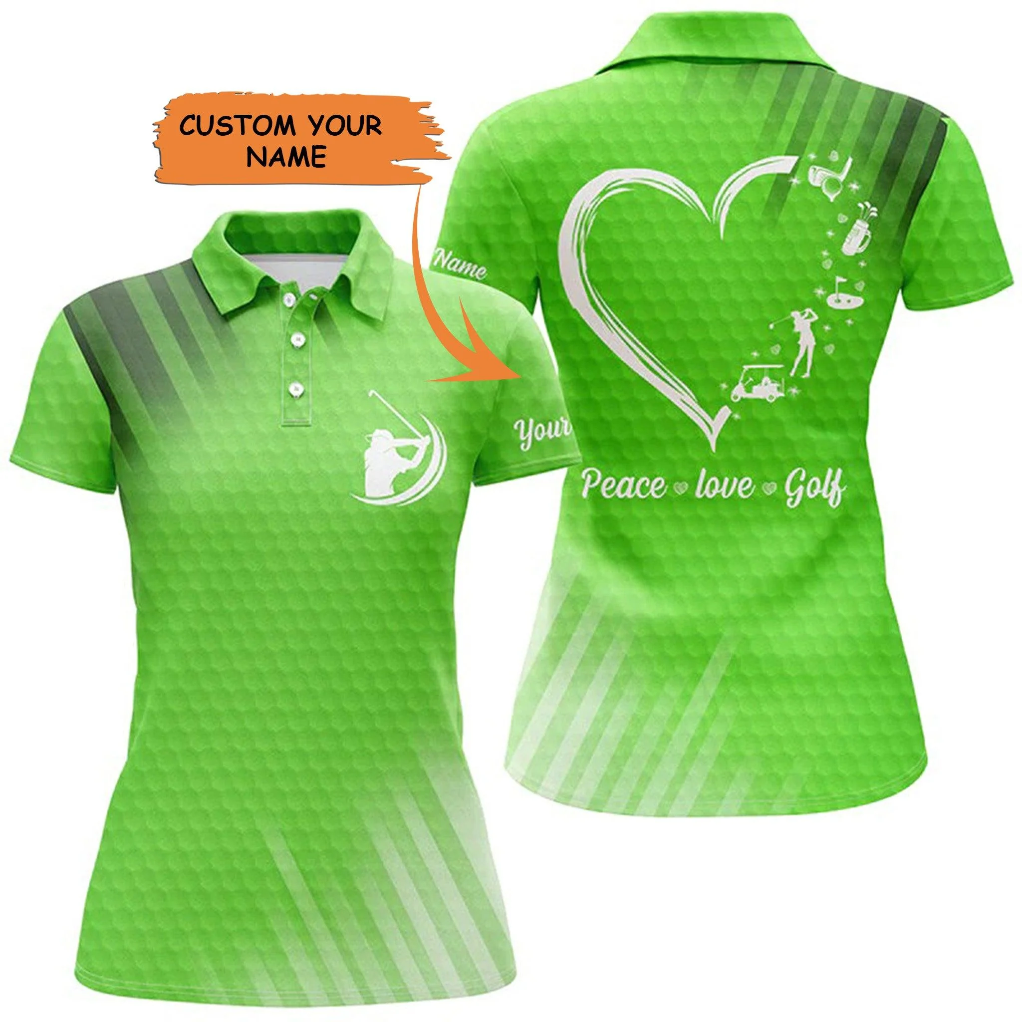 Golf Custom Name Women Polo Shirt, Peace Love Golf Heart Multi-color Personalized Women Polo Shirt - Perfect Gift For Ladies, Golf Lovers, Golfers - Image 3