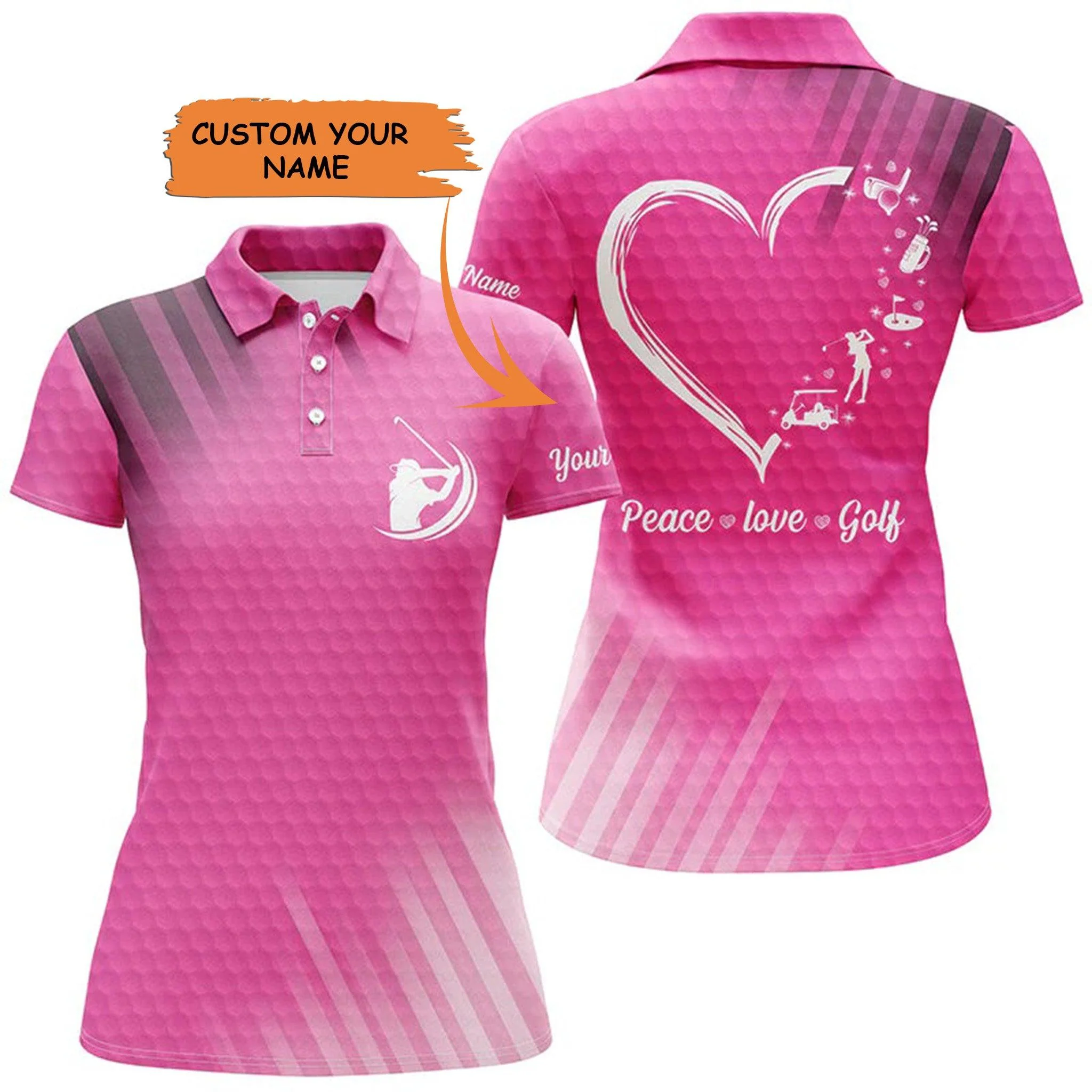 Golf Custom Name Women Polo Shirt, Peace Love Golf Heart Multi-color Personalized Women Polo Shirt - Perfect Gift For Ladies, Golf Lovers, Golfers - Image 4