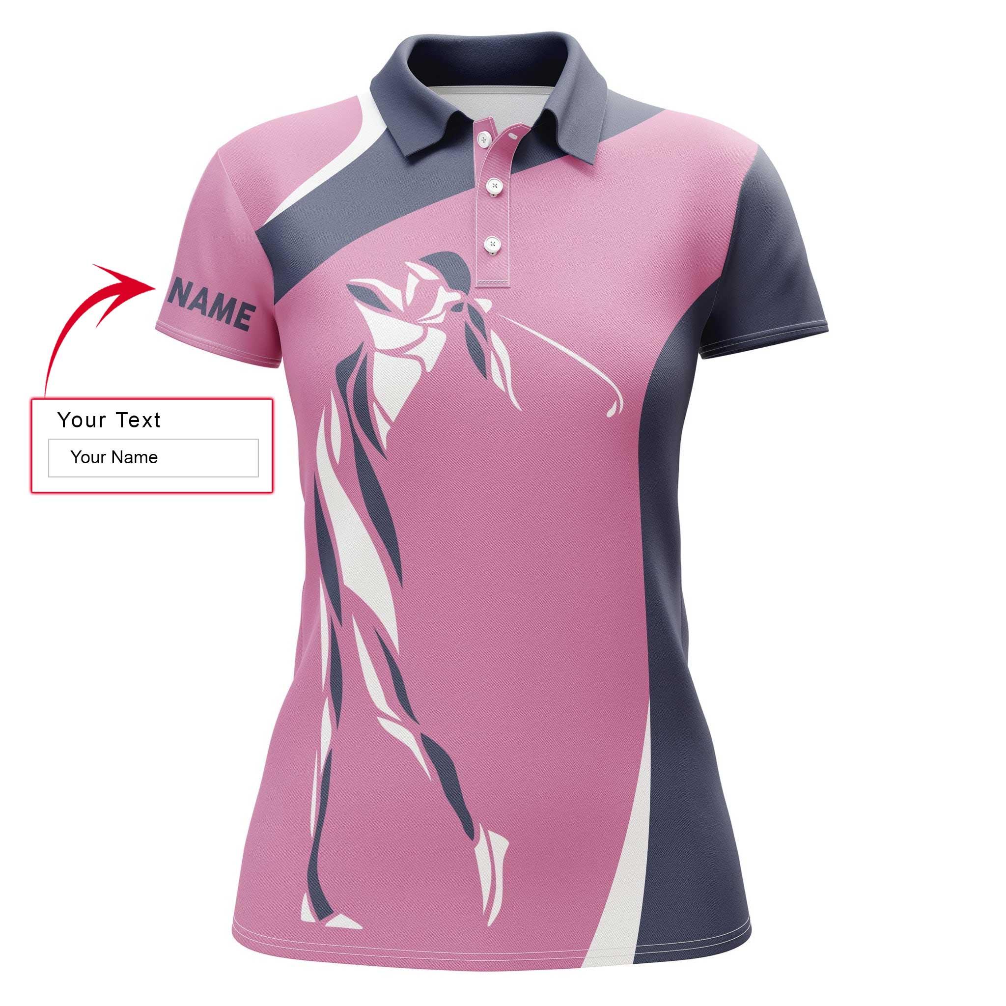 Golf Custom Name Women Polo Shirt, Personalized Pink Women Polo Shirts, Unique Gift For Golfers, Ladies, Golf Sport Lovers