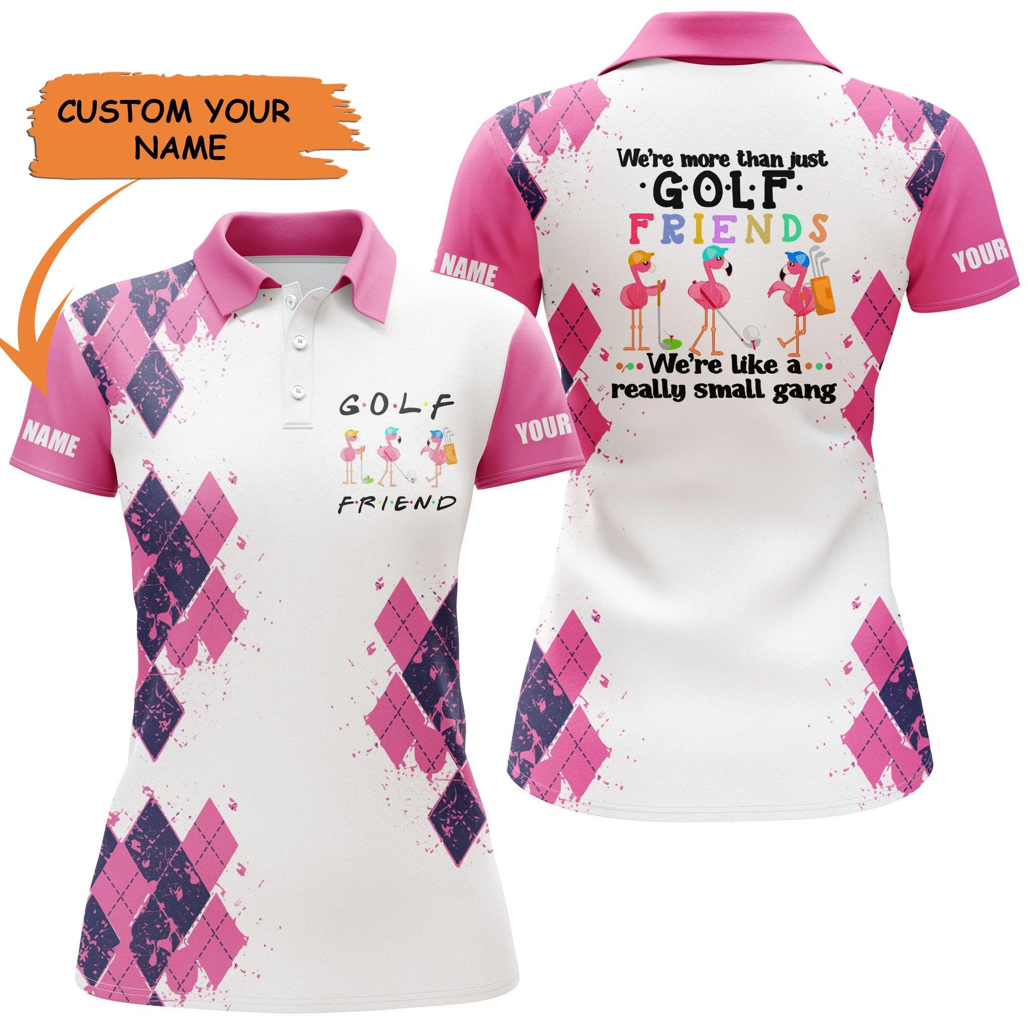 Golf Custom Name Women Polo Shirt, Pink Golf Friends Flamingo Personalized Women Polo Shirt - Perfect Gift For Ladies, Golf Lovers, Golfers