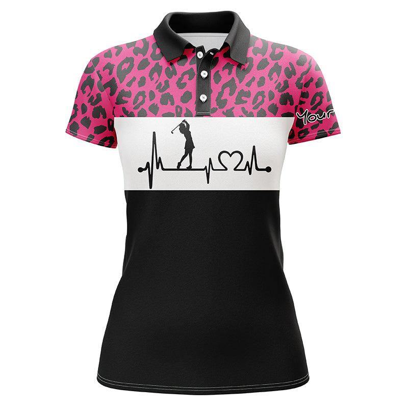 Golf Custom Name Women Polo Shirt, Pink Leopard Pattern Heartbeat Personalized Women Polo Shirts, Golfing Gift For Ladies, Golfers, Golf Lovers - Image 4