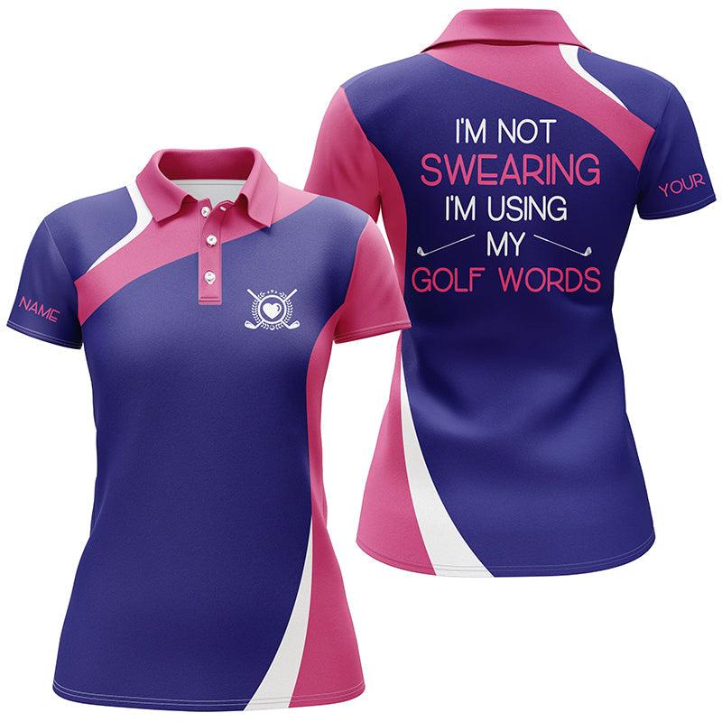Golf Custom Name Women Polo Shirt, Pink Purple Personalized Women Polo Shirts, Golfing Gift For Ladies, I'm Not Swearing I'm Using My Golf Words - Image 2