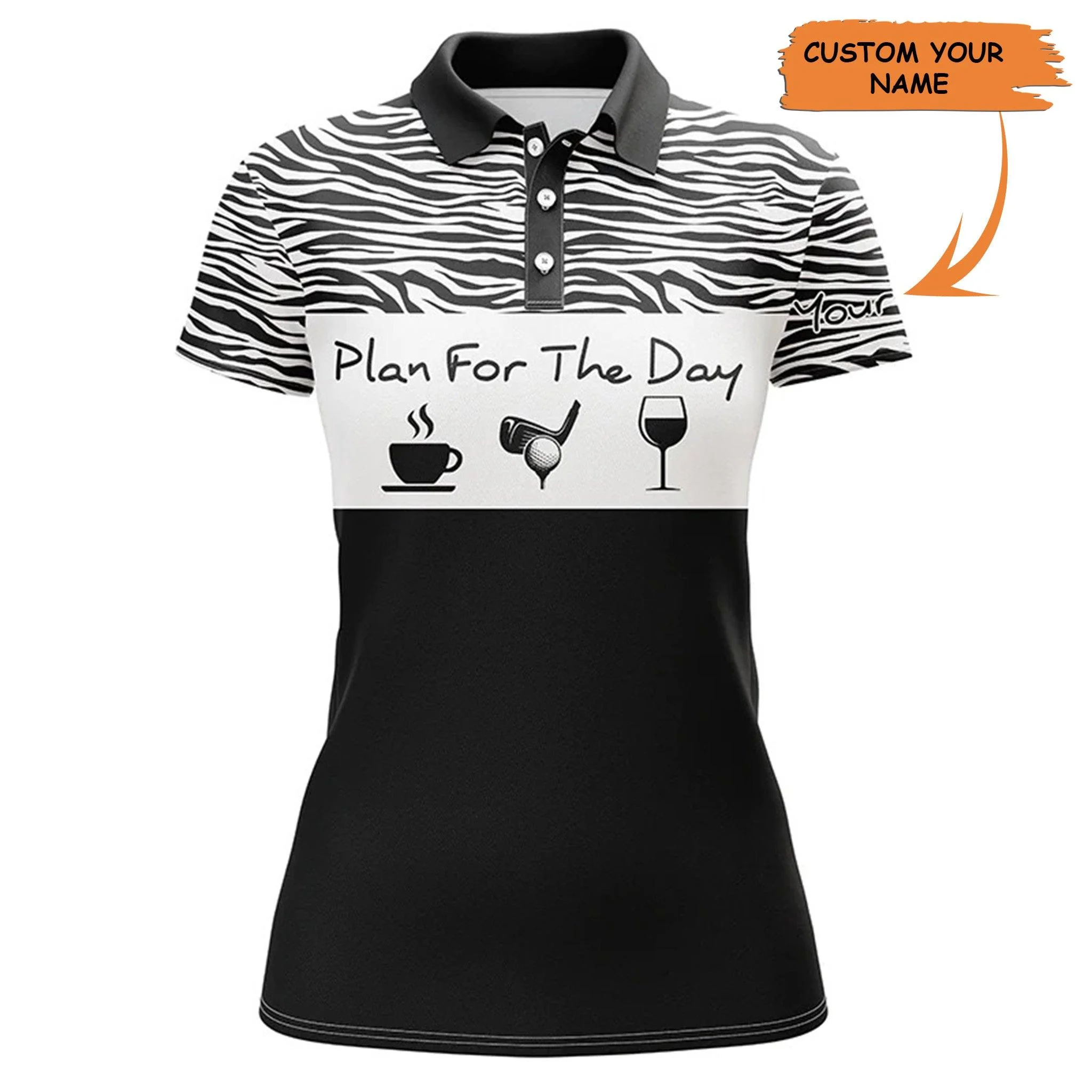 Golf Custom Name Women Polo Shirt, Plan For The Day Black Background Personalized Women Polo Shirt - Perfect Gift For Ladies, Golf Lovers, Golfers