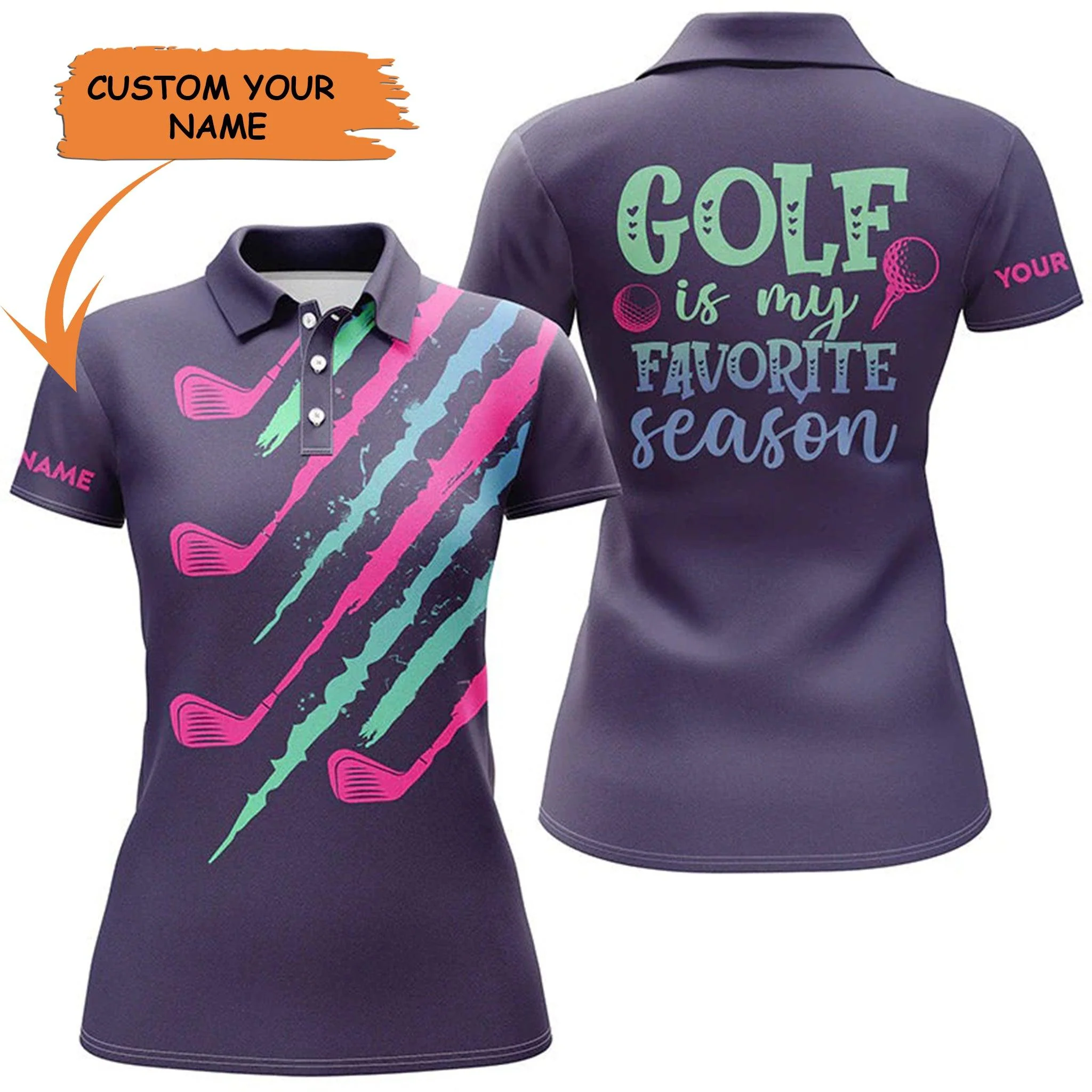 Golf Custom Name Women Polo Shirt, Purple Golf Is My Favorite Season Personalized Women Polo Shirt - Perfect Gift For Ladies, Golf Lovers, Golfers