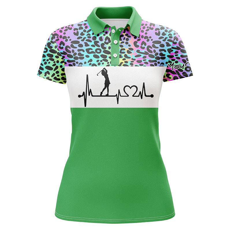 Golf Custom Name Women Polo Shirt, Rainbow Gradient Leopard Heartbeat Personalized Women Polo Shirts, Golfing Gift For Ladies, Golfers, Golf Lovers - Image 10