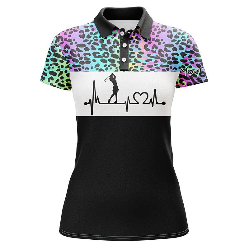 Golf Custom Name Women Polo Shirt, Rainbow Gradient Leopard Heartbeat Personalized Women Polo Shirts, Golfing Gift For Ladies, Golfers, Golf Lovers - Image 7