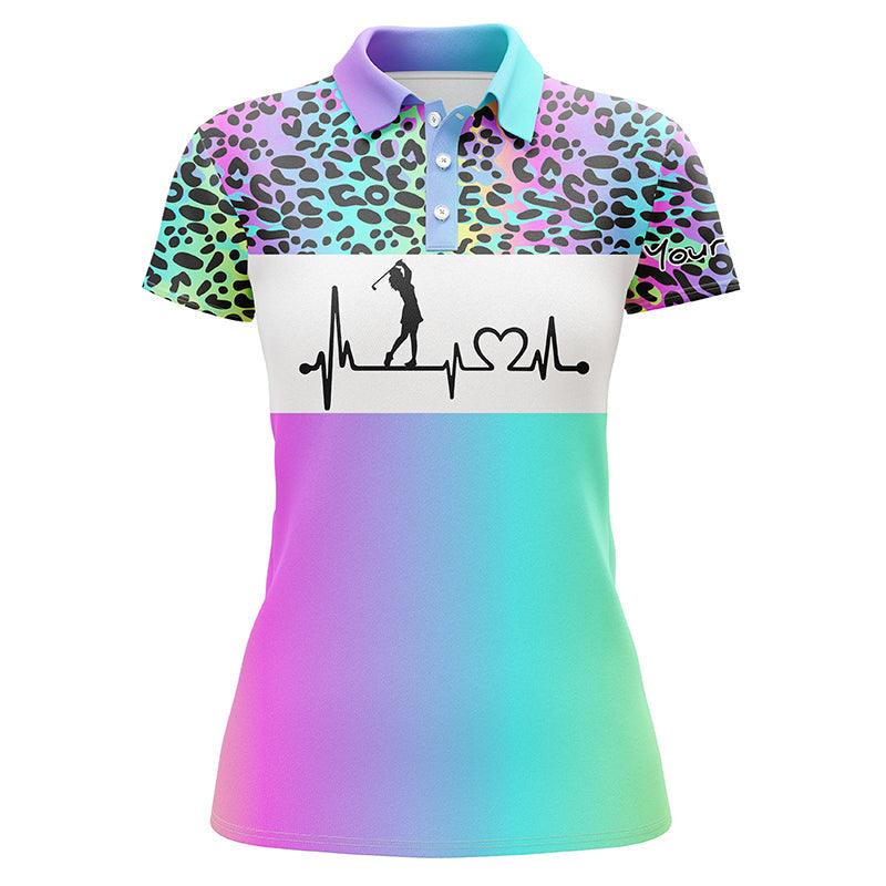 Golf Custom Name Women Polo Shirt, Rainbow Gradient Leopard Heartbeat Personalized Women Polo Shirts, Golfing Gift For Ladies, Golfers, Golf Lovers - Image 8