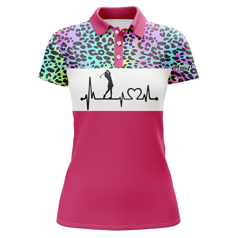 Golf Custom Name Women Polo Shirt, Rainbow Gradient Leopard Heartbeat Personalized Women Polo Shirts, Golfing Gift For Ladies, Golfers, Golf Lovers - Image 9