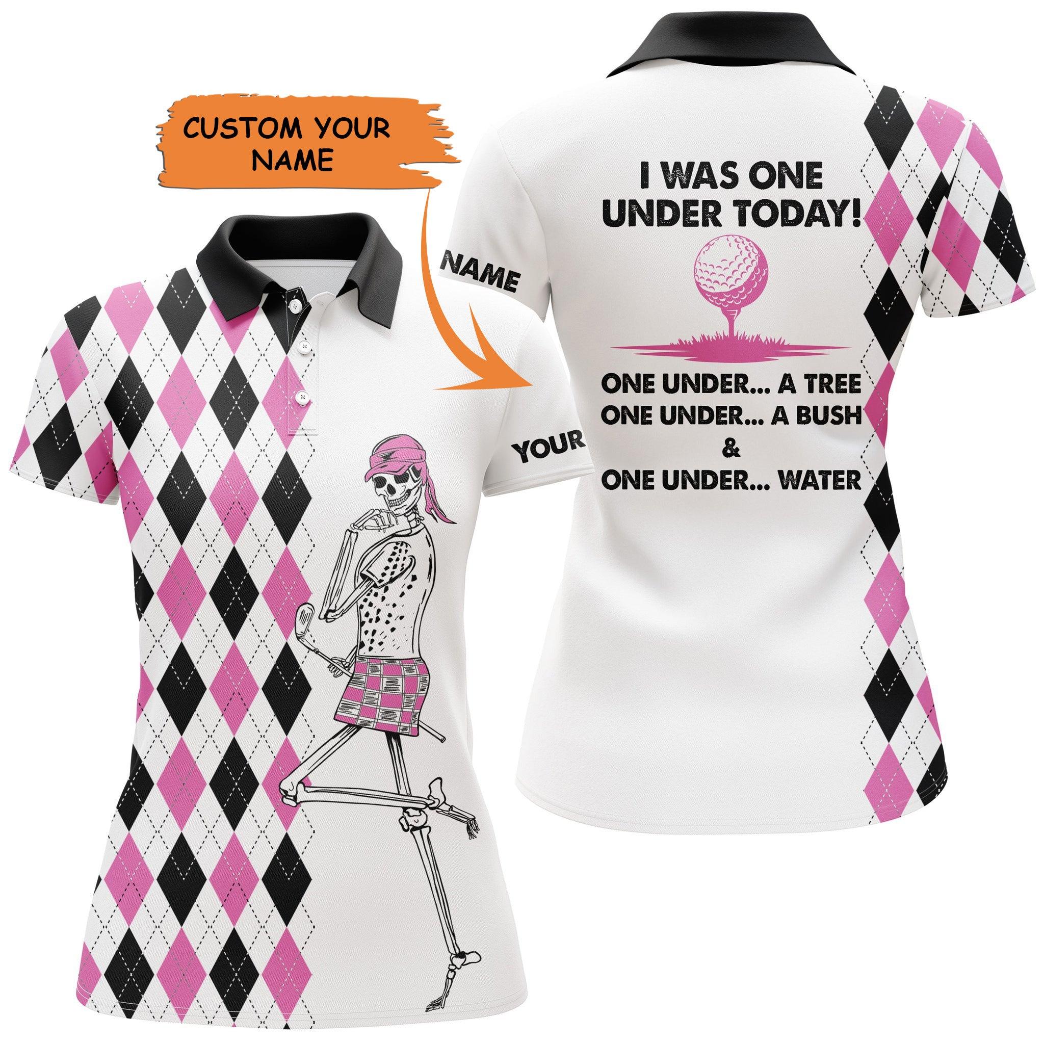 Golf Custom Name Women Polo Shirt, Skull I Was One Under Today Personalized Women Polo Shirt - Perfect Gift For Ladies, Golf Lovers, Golfers