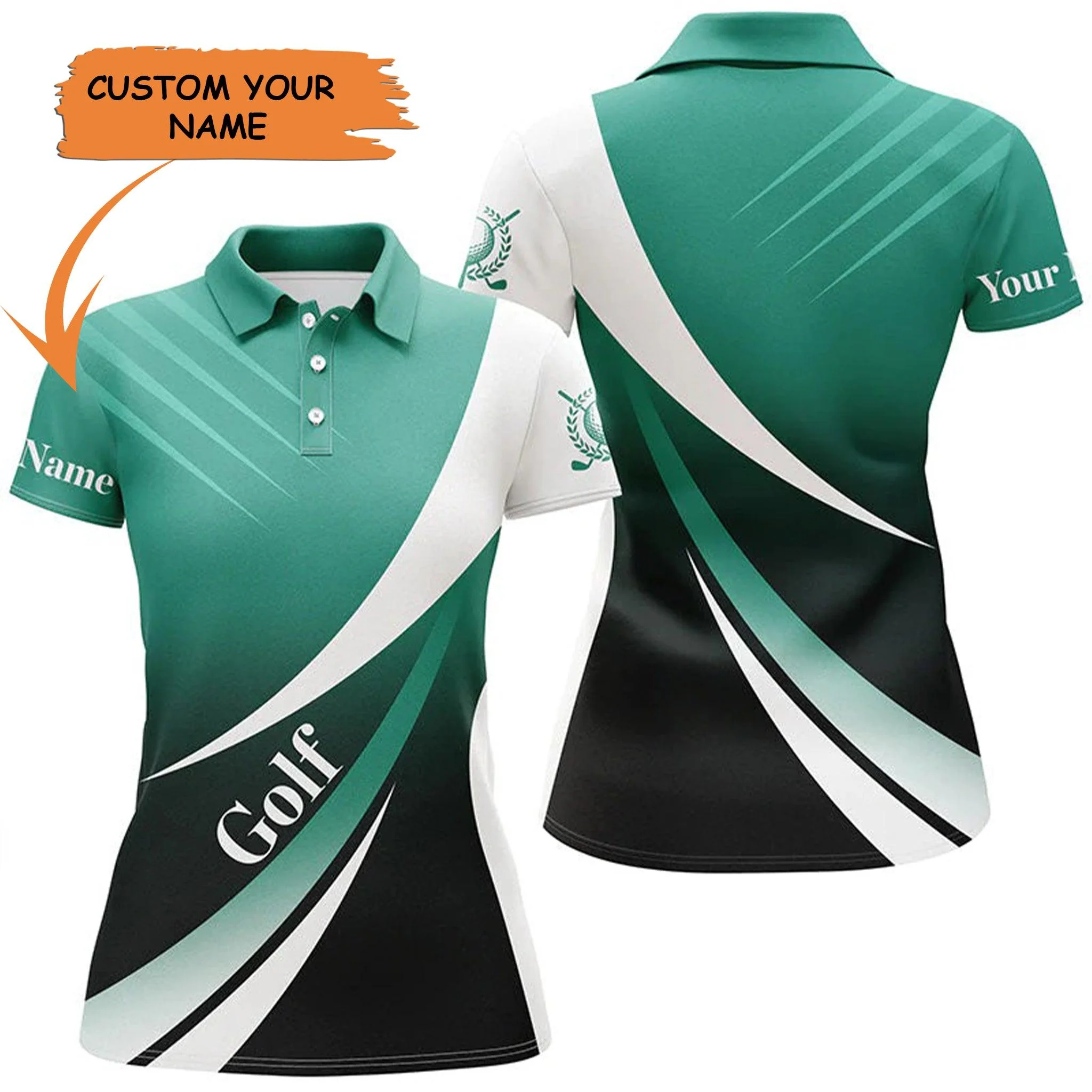 Golf Custom Name Women Polo Shirt, Tournament Polo Shirts, Green And White Personalized Women Polo Shirt - Gift For Ladies, Golf Lovers, Golfers