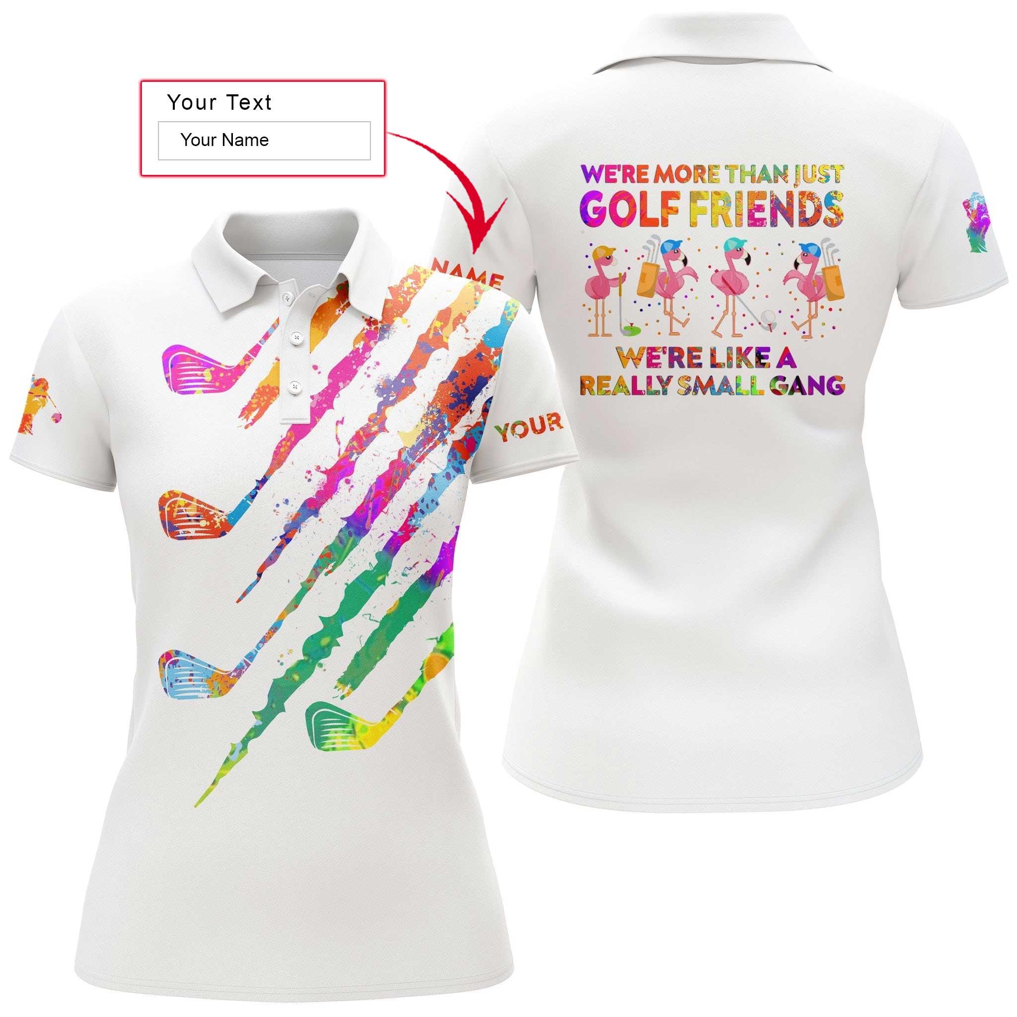 Golf Custom Name Women Polo Shirt, We're More Than Just Golf Friends Watercolor Flamingo Funny Personalized Women Polo Shirts, Gift For Ladies, Golfer