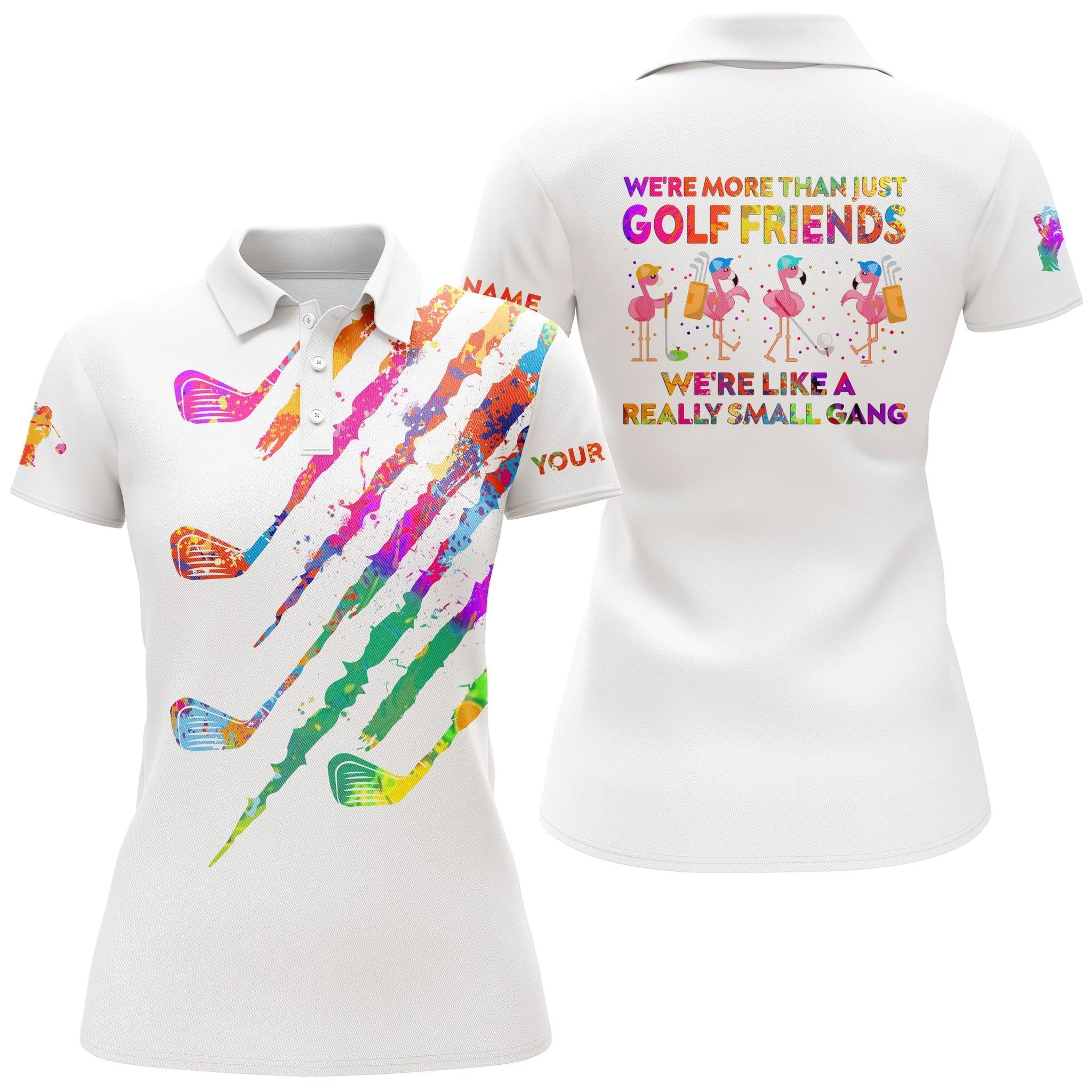Golf Custom Name Women Polo Shirt, We're More Than Just Golf Friends Watercolor Flamingo Funny Personalized Women Polo Shirts, Gift For Ladies, Golfer - Image 2
