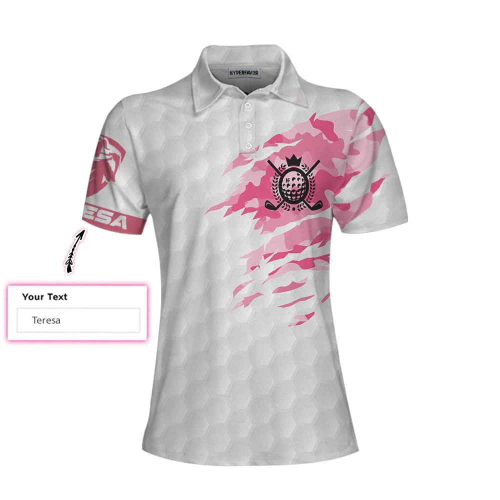 Golf Custom Name Women Polo Shirt, White And Pink Personalized Women Polo Shirts, Golf Gift For Ladies, Golfers, We're Like A Really Small Gang - Image 3