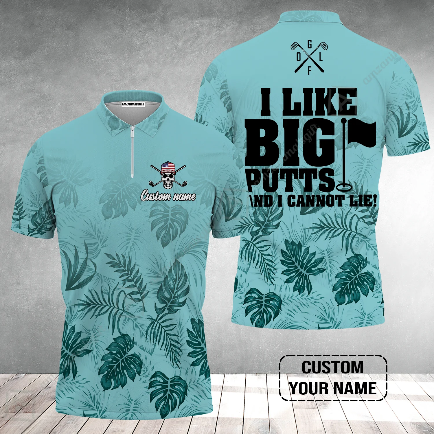 Golf Custom Name Zip Polo Shirt- I Like Big Putts And I Cannot Lie Personalized Zip Polo Shirt - Image 2
