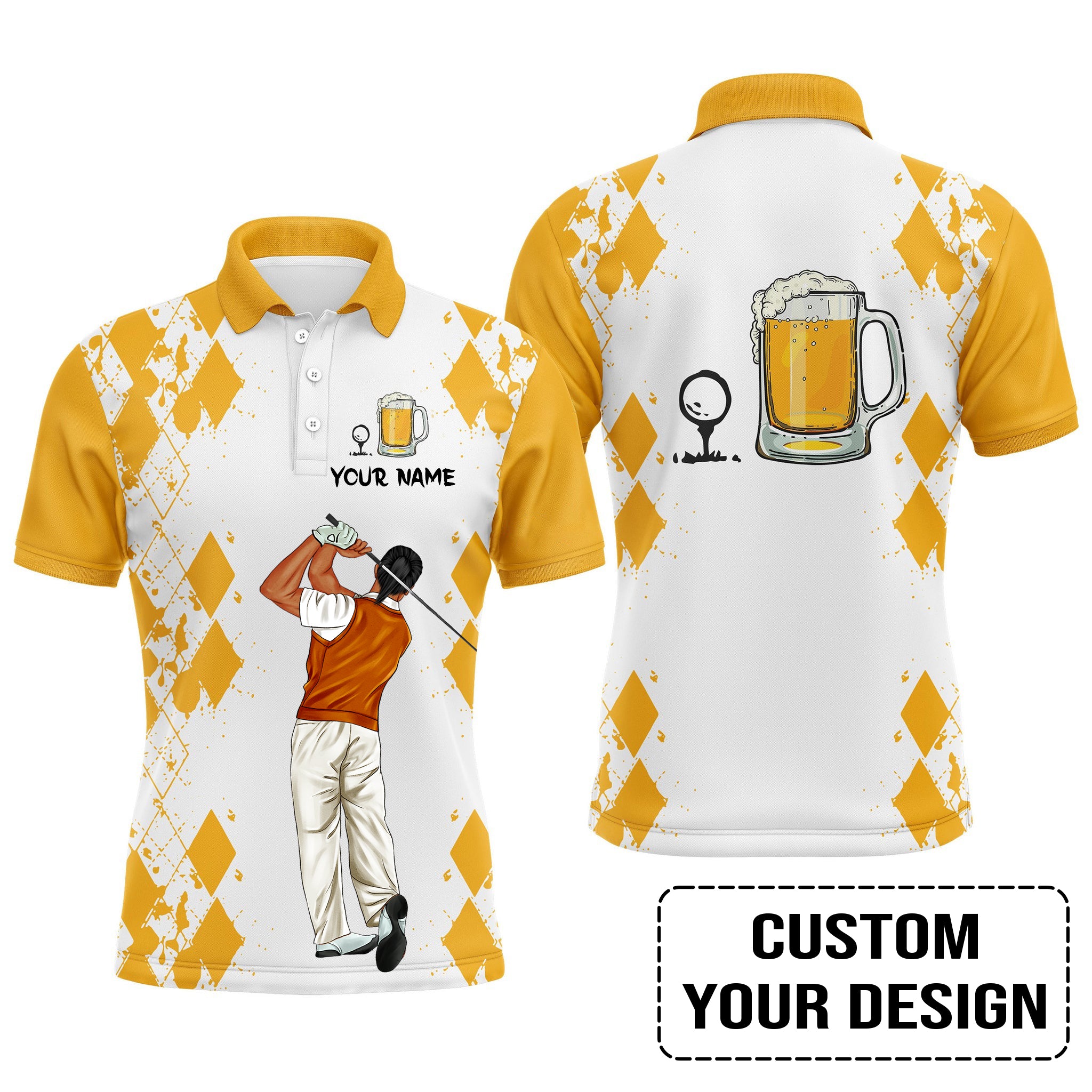 Golf Custom Polo Shirt, Argyle Pattern Beer Golf Personalized Golf Polo Shirt - Image 4