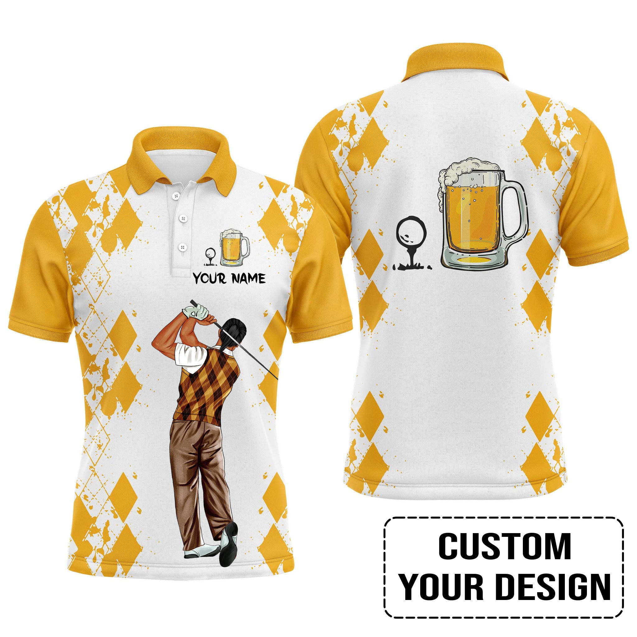 Golf Custom Polo Shirt, Argyle Pattern Beer Golf Personalized Golf Polo Shirt - Image 5