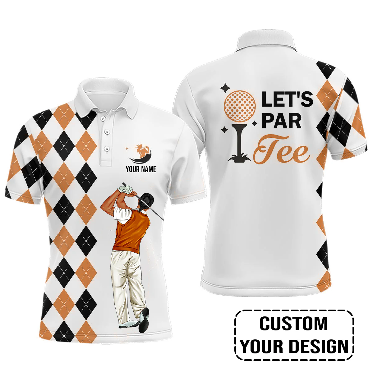 Golf Custom Polo Shirt, Argyle Pattern Golf, Let's par tee Personalized Golf Polo Shirt - Image 3