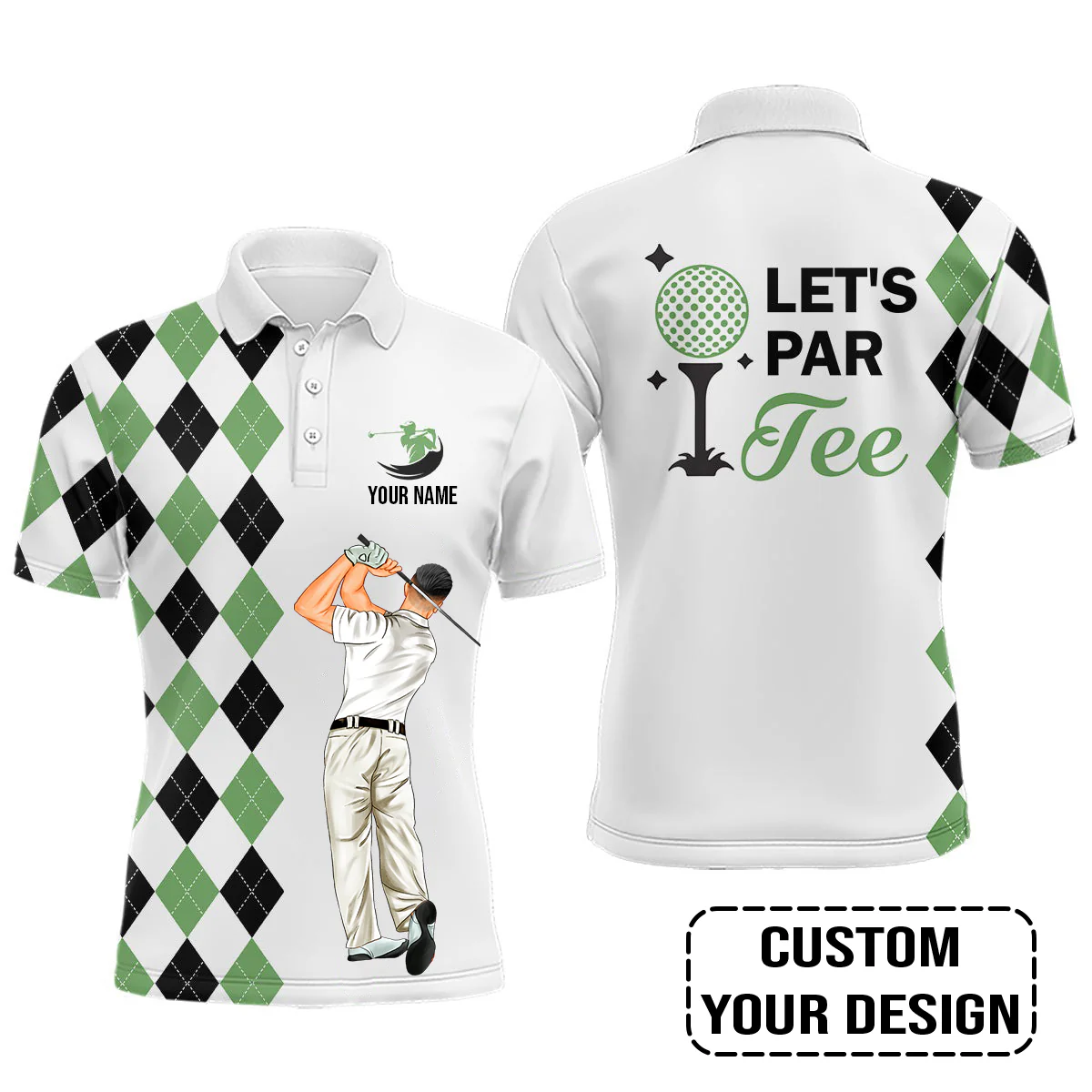 Golf Custom Polo Shirt, Argyle Pattern Golf, Let's par tee Personalized Golf Polo Shirt - Image 5
