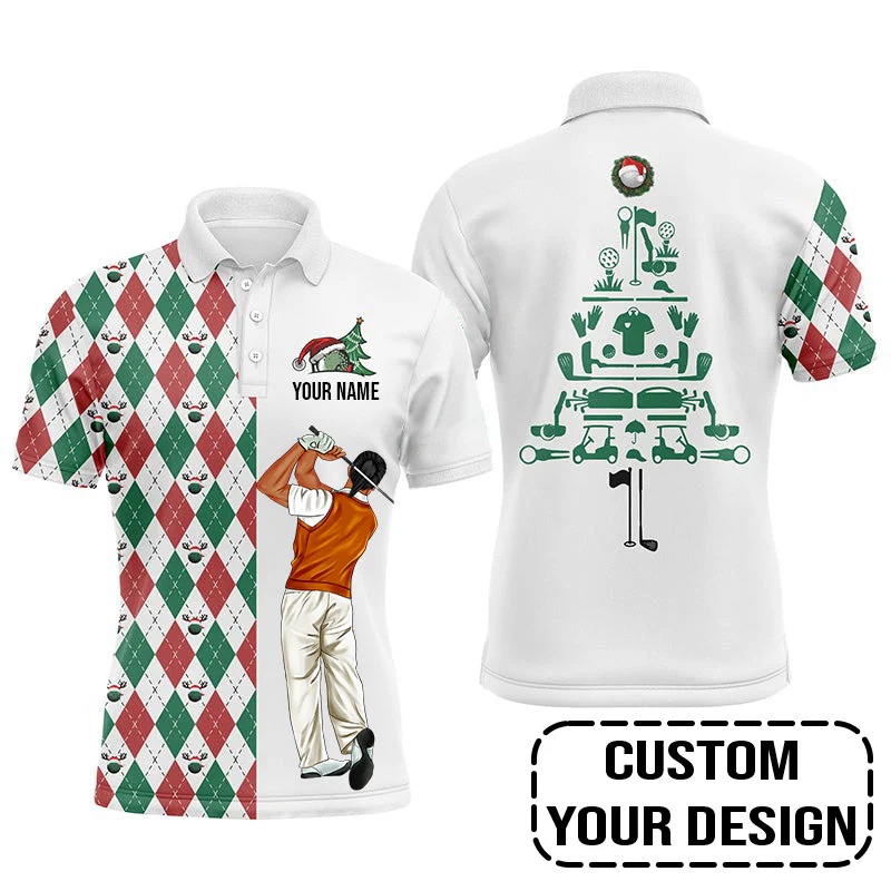 Golf Custom Polo Shirt, Funny Christmas Golf Polo Shirt Personalized Christmas Tree Golf Polo Shirt - Image 3