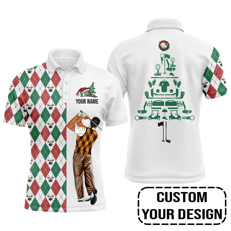 Golf Custom Polo Shirt, Funny Christmas Golf Polo Shirt Personalized Christmas Tree Golf Polo Shirt - Image 4