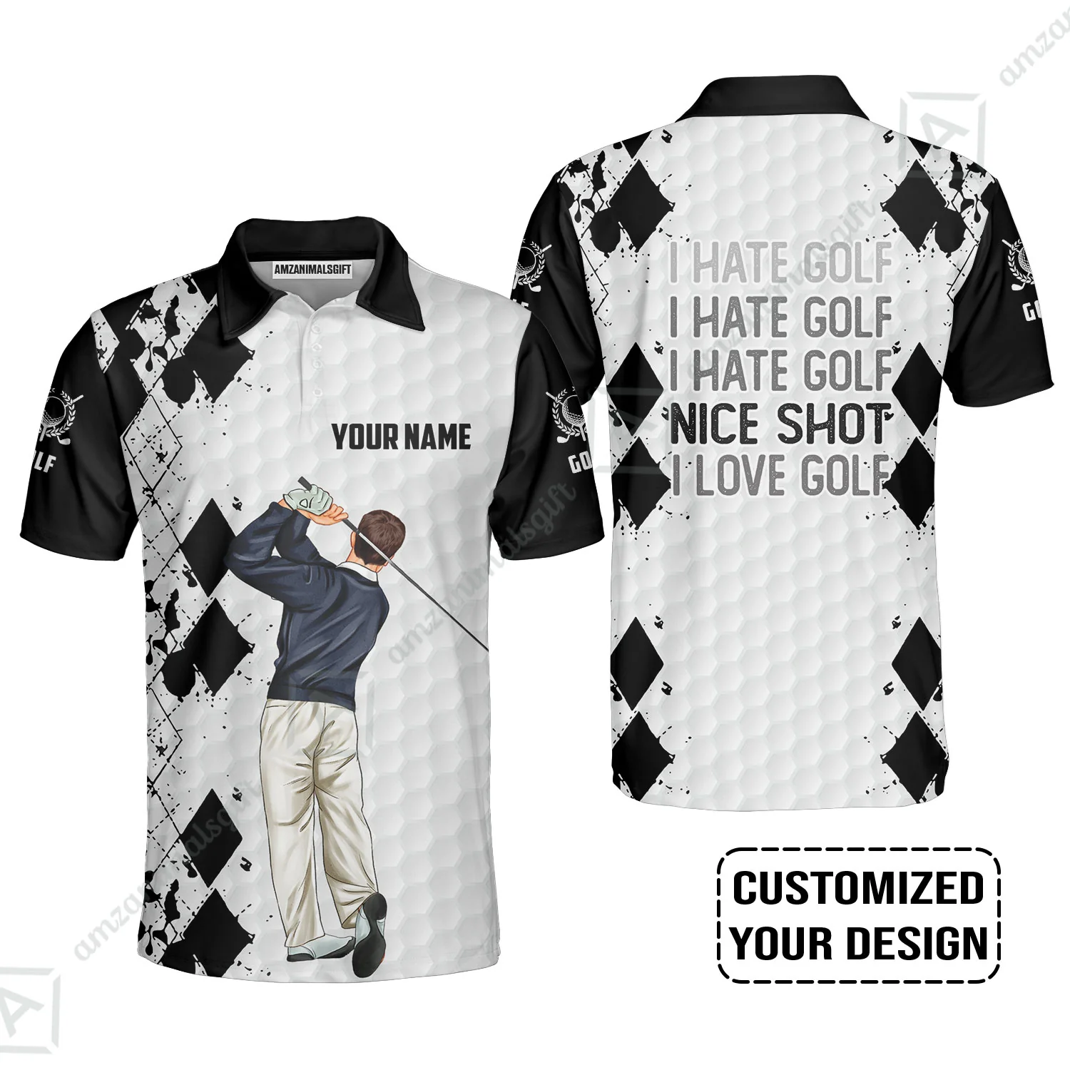 Golf Custom Polo Shirt, I Hate Golf Nice Shot I Love Golf Personalized Polo Shirts - Image 2